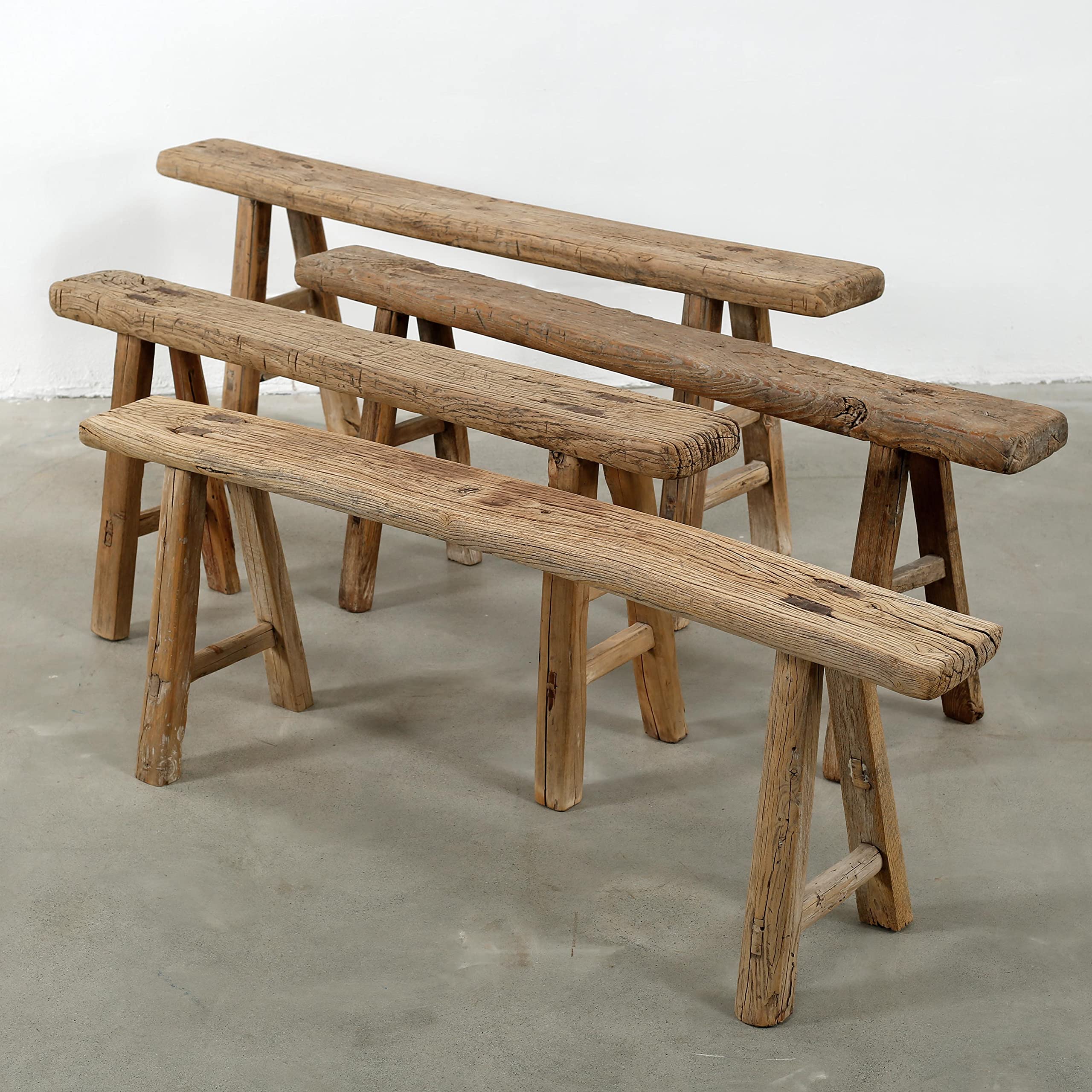 A Handmade Wooden Entryway Bench, Vintage Noodle Bench for Living Room