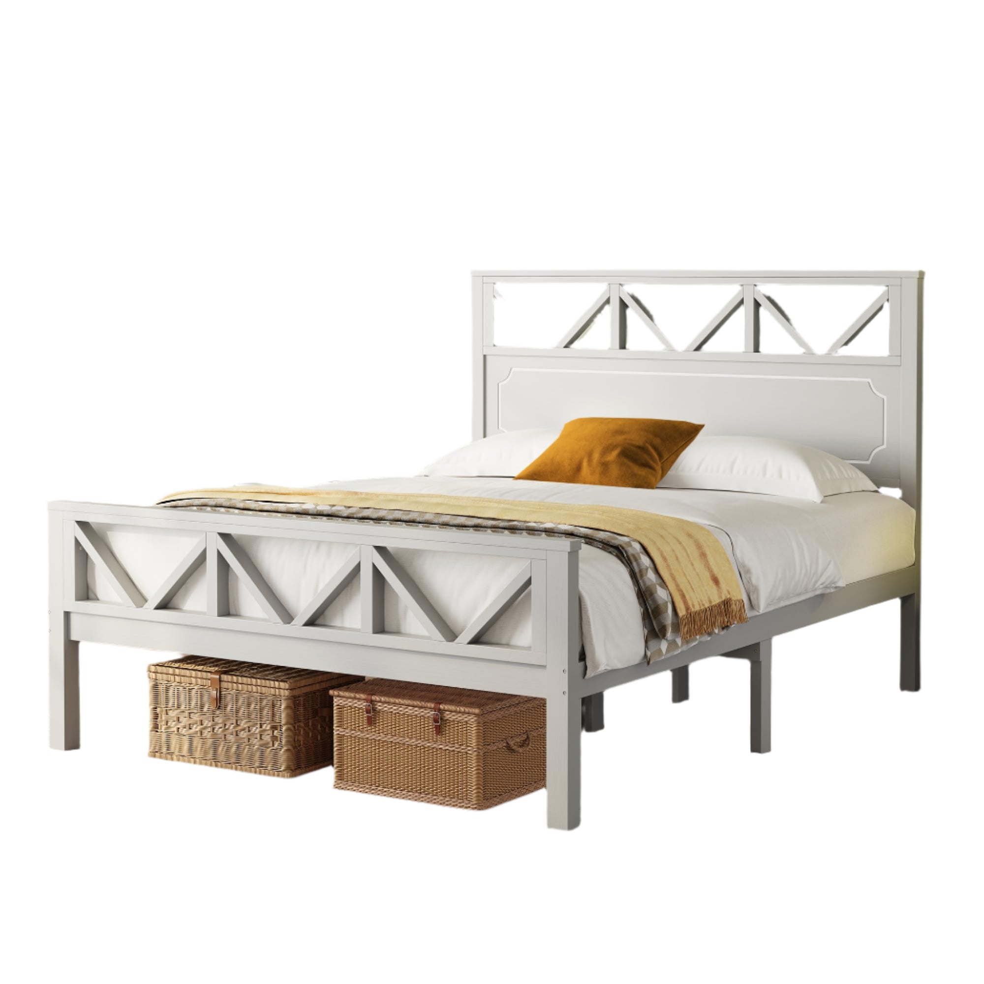 Queen Bed Frame, Solid Wood Platform Bed Frame with Headboard and Footboard