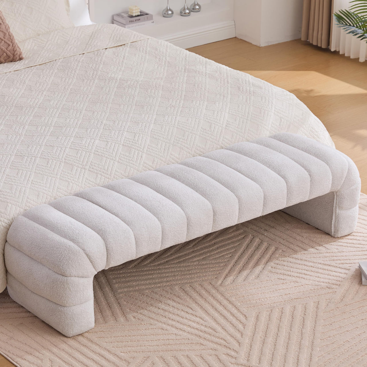 Arched Chenille Ottoman Bench, 69.7"
