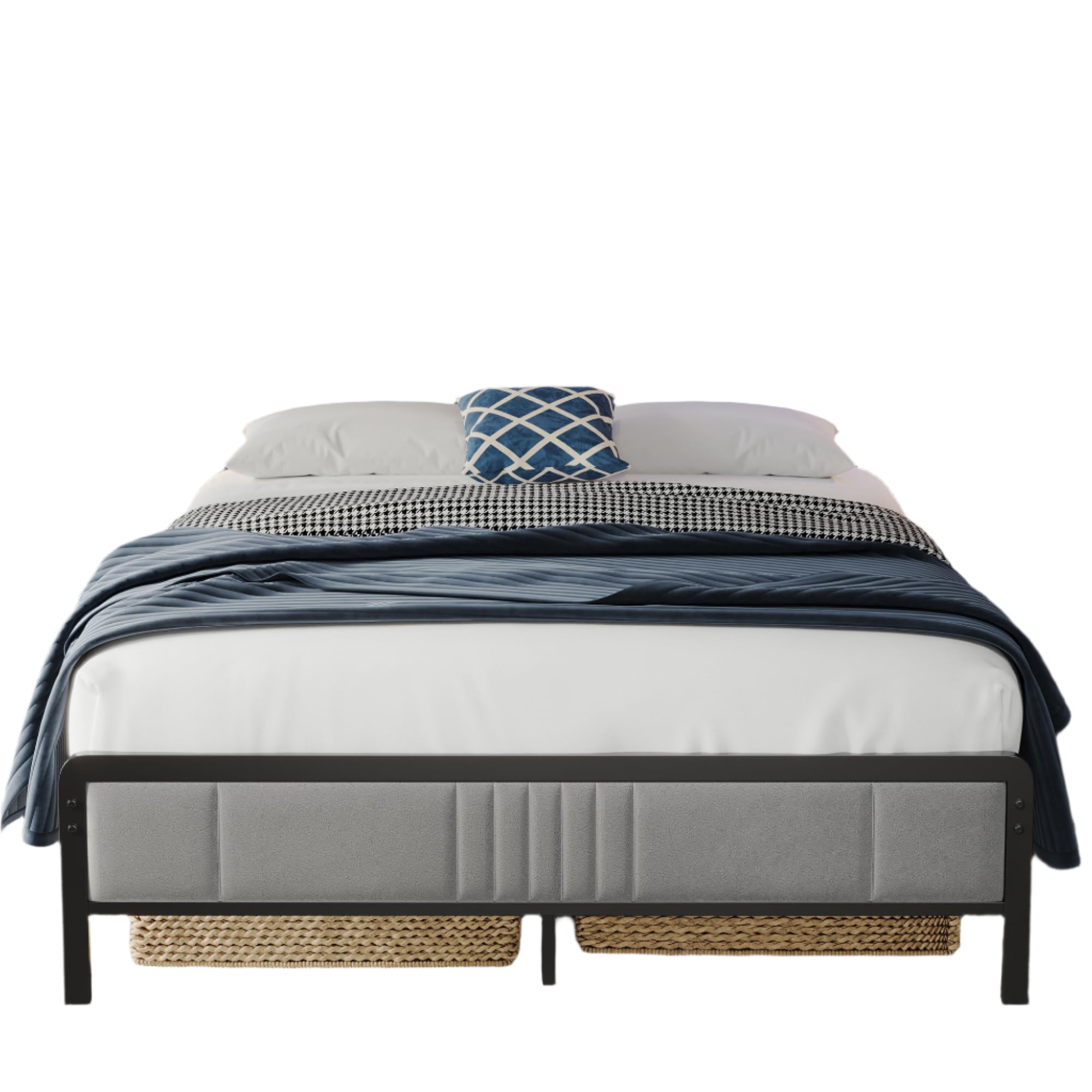 Queen Size Bed Frame with Storage Headboard and Charging Station