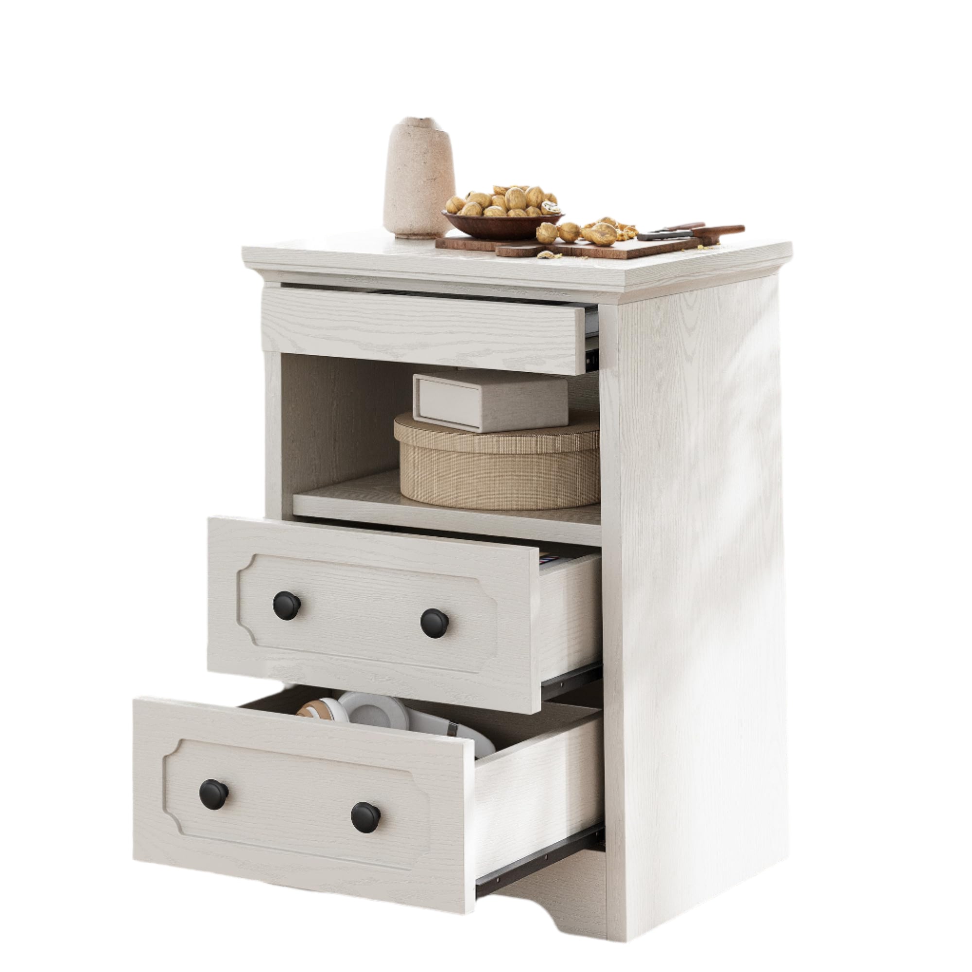Night Stand, Modern Bedside Table with 2 Drawers, Open Shelf