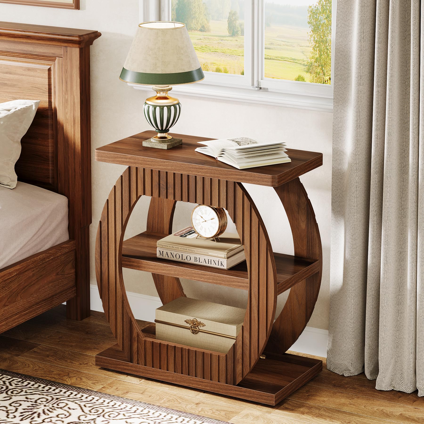 3-Tier Side Table, 26" Rectangle End Table with 3 Storage Shelves