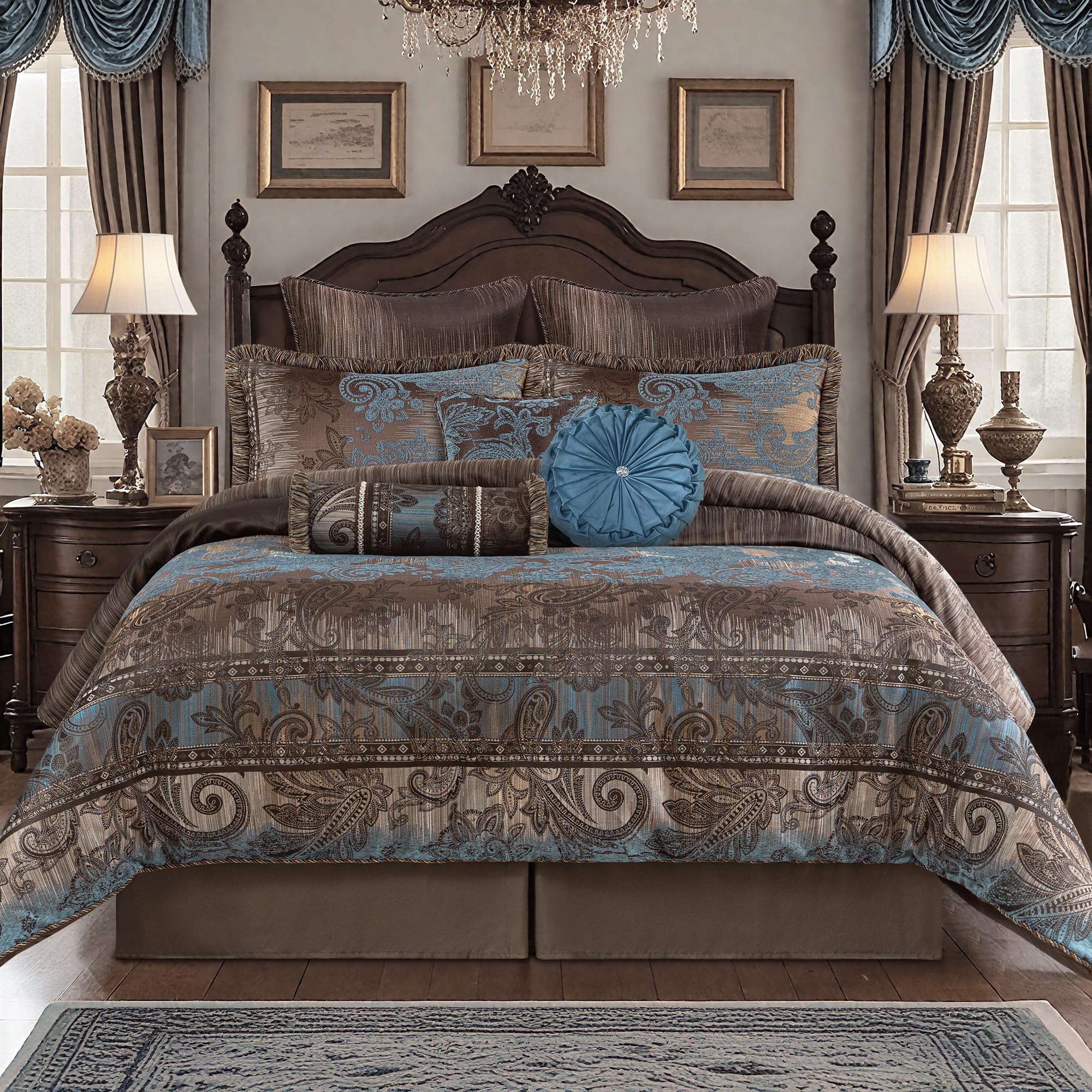 9-Piece King Size Comforter Set, Vintage Paisley Jacquard Comforter Sets King