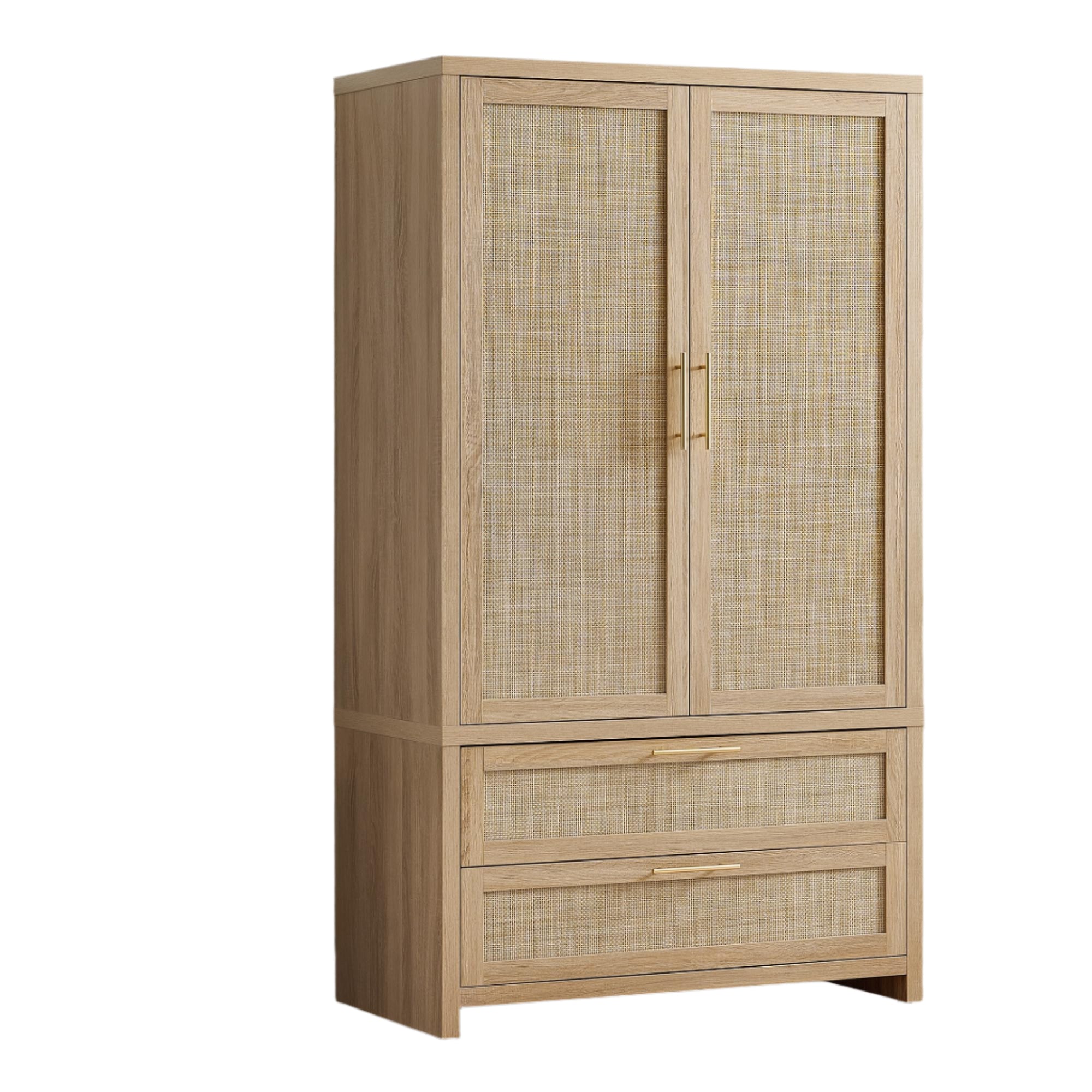 Rattan Armoire Wardrobe Closet Cabinet, 71" Tall Wardrobe Storage