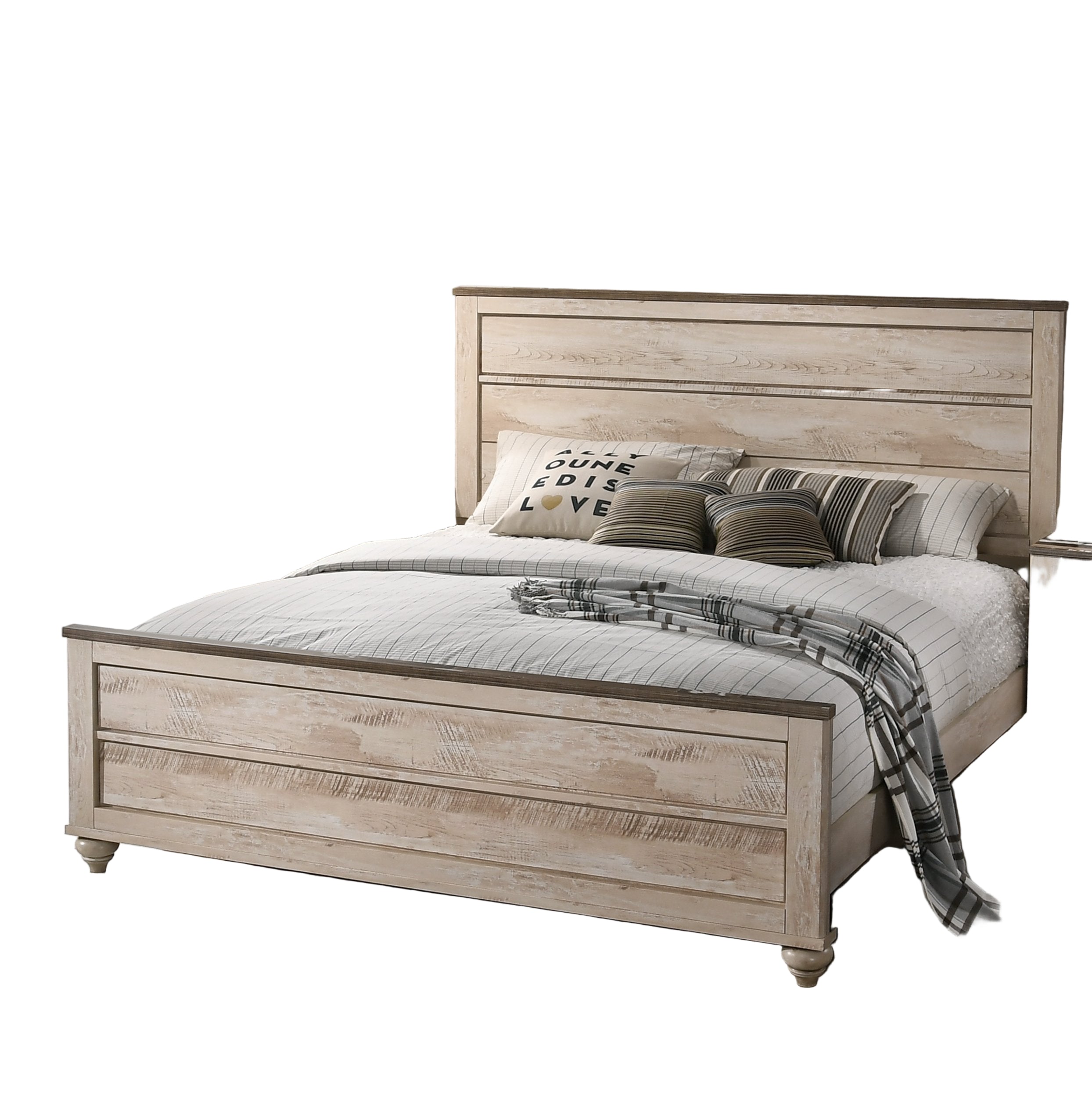 Imerland Contemporary White Wash Finish 3-Piece Bedroom Set-King Bed