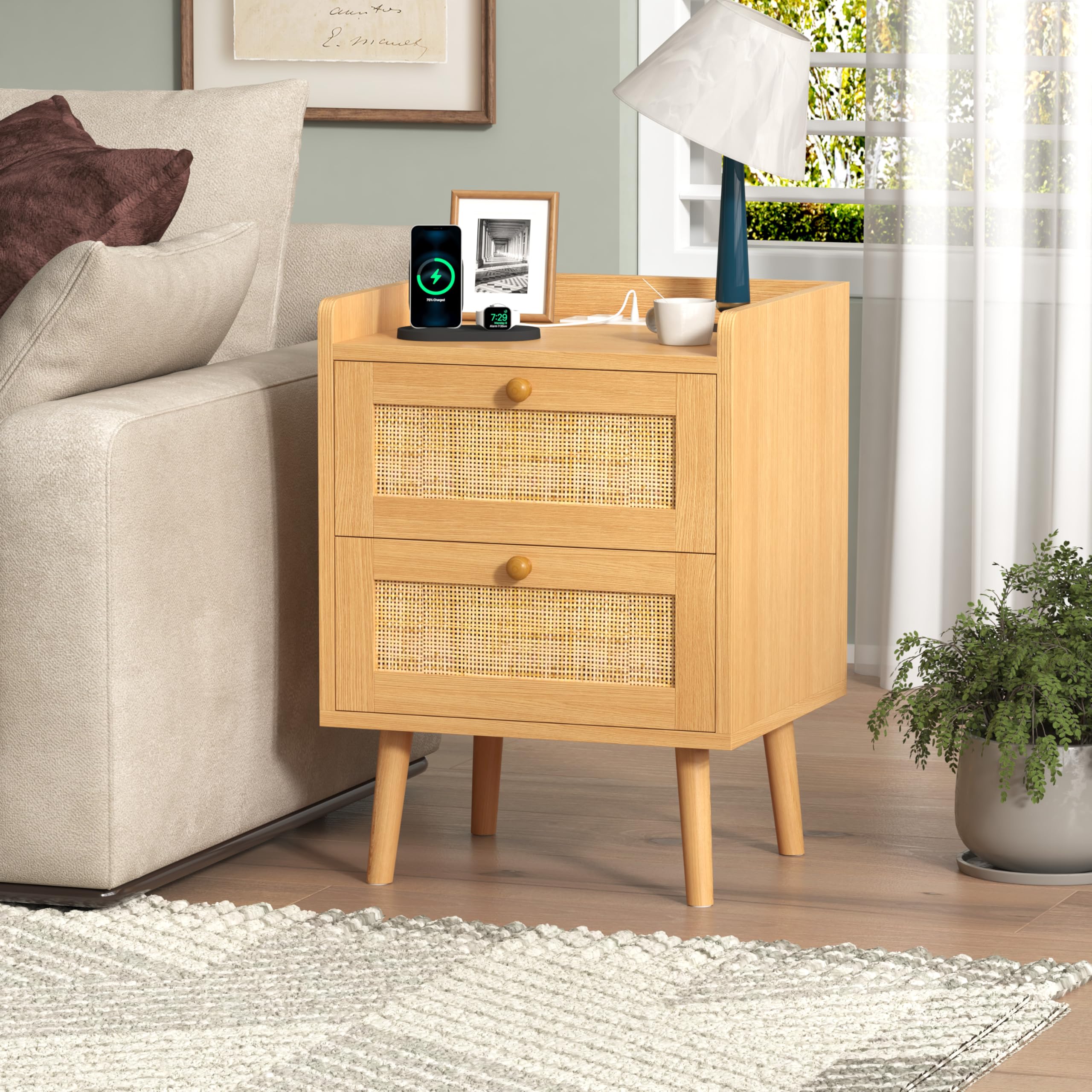 Night Stand Set 2, Nightstand with Charging Station