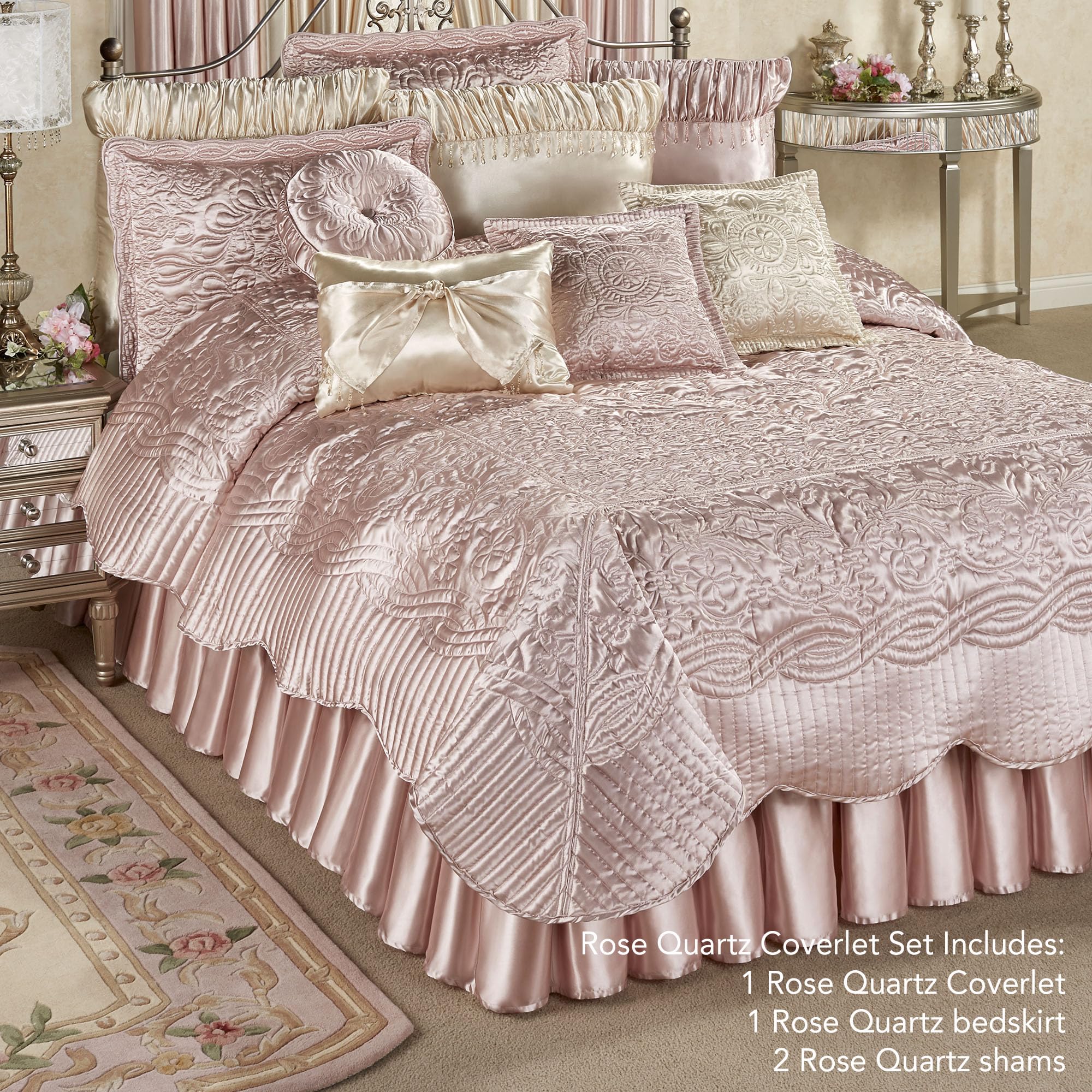 Prima Quilted Bedding | Rose Quartz Coverlet Set | 4 Piece Cal King Set