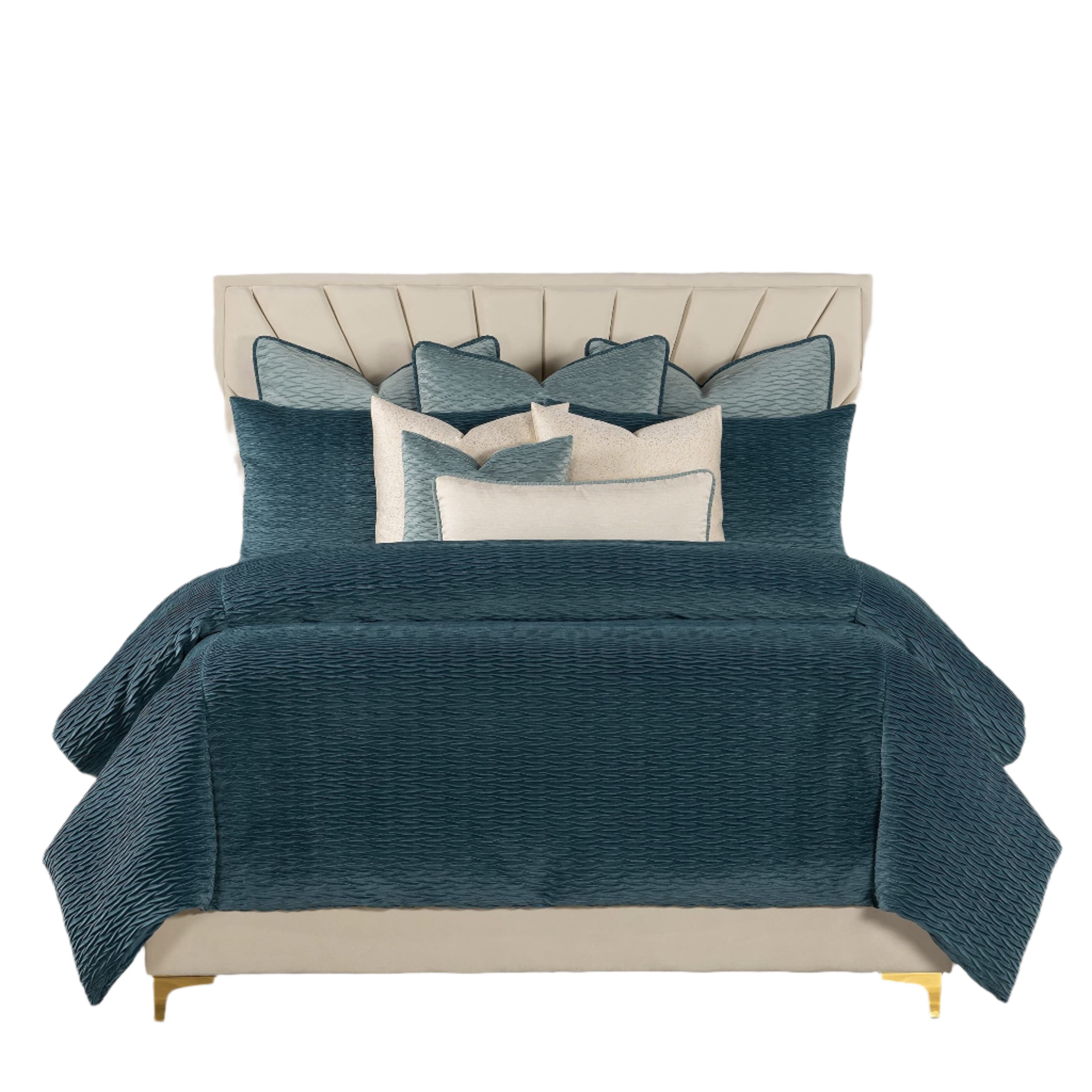 The Great Gatsby Velvet Wave Pleated Duvet & Insert Set Bay Blue King