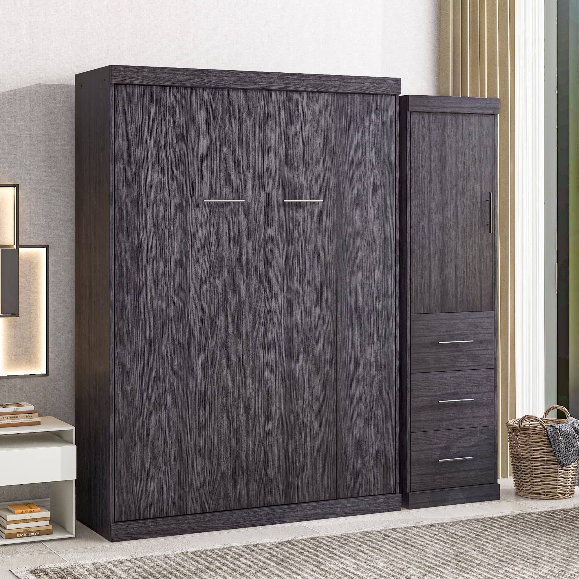 Full Murphy Bed with Storage Wall Bed Wardrobe for Small Space