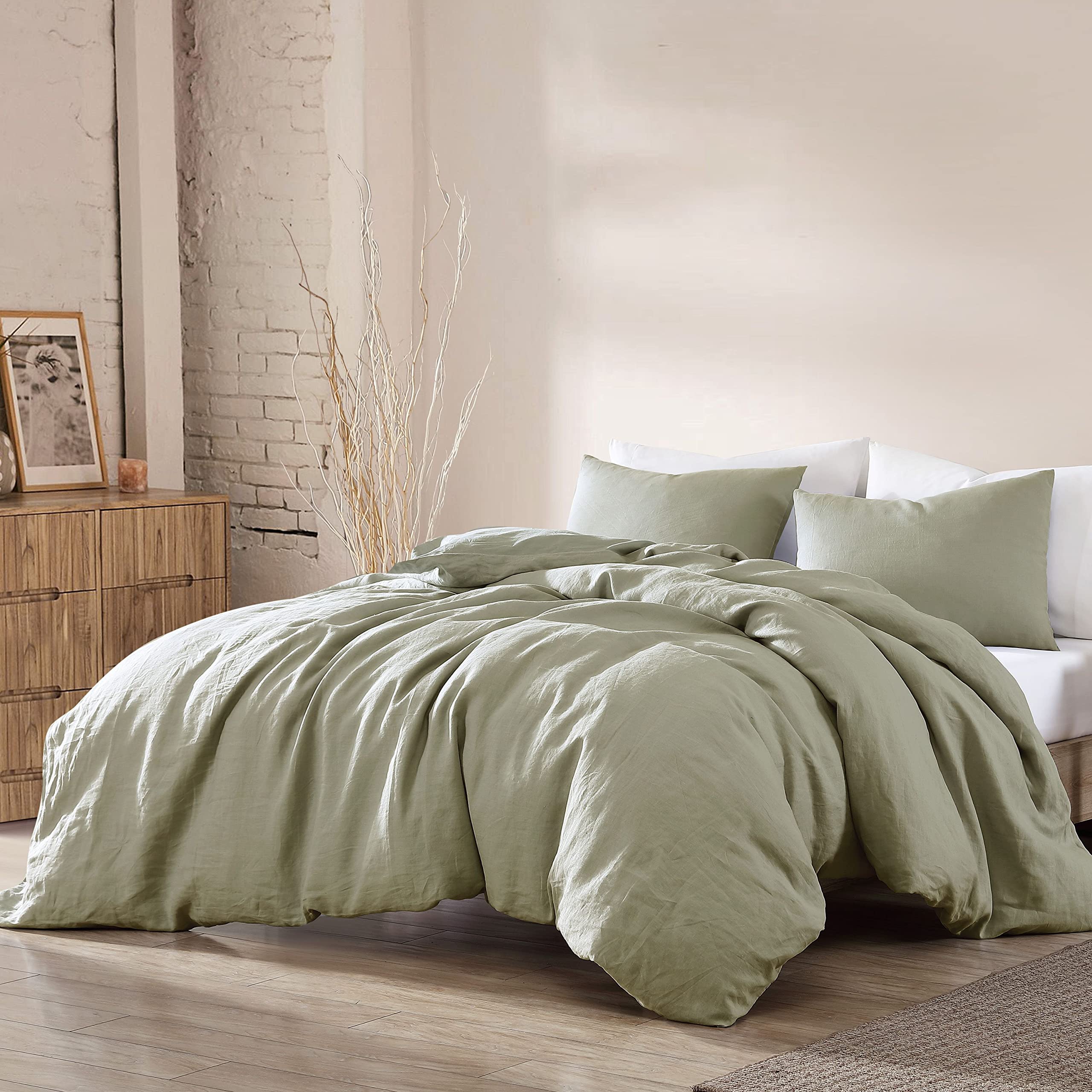 Washed Linen Comforter Set, King, Logan - Sage, 3 Piece Set