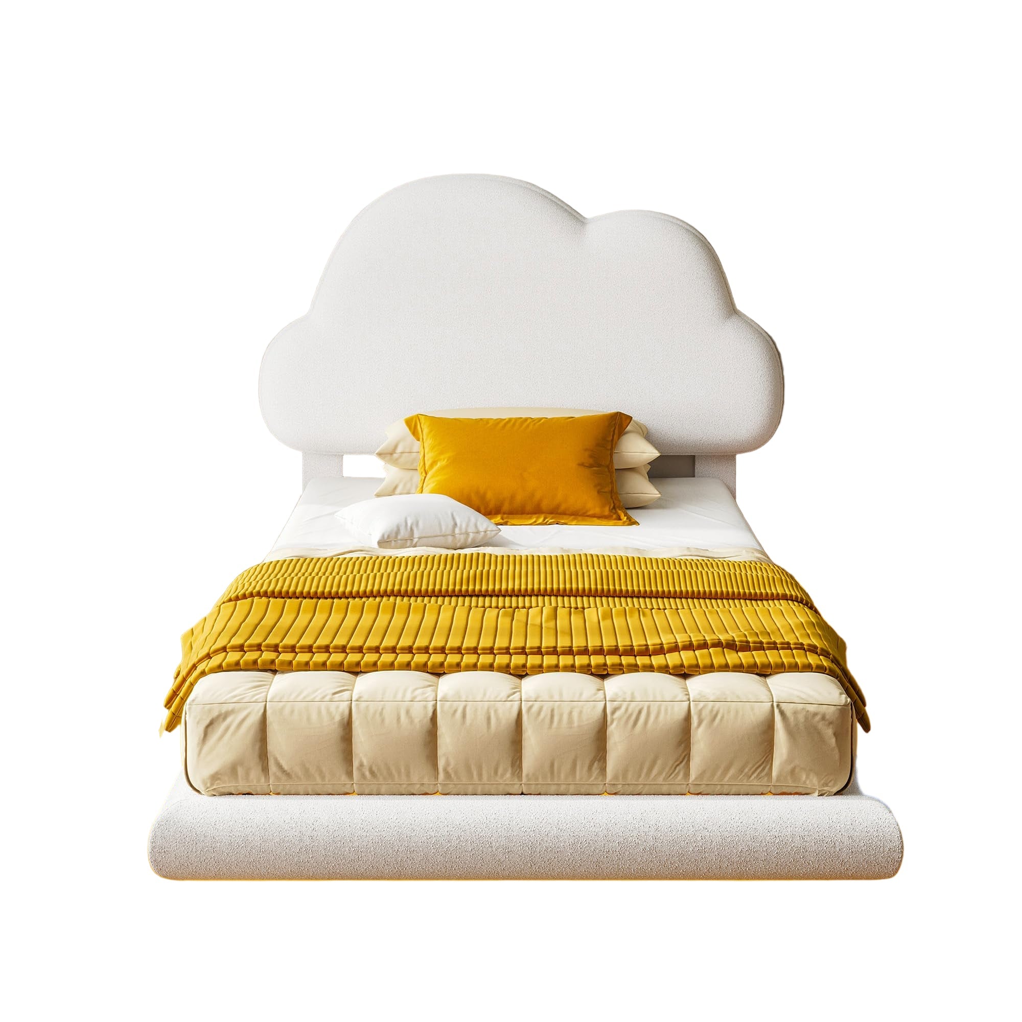 Twin Bed Frames with Cloud Headboard, Upholstered Boucle Floating Platform Bed