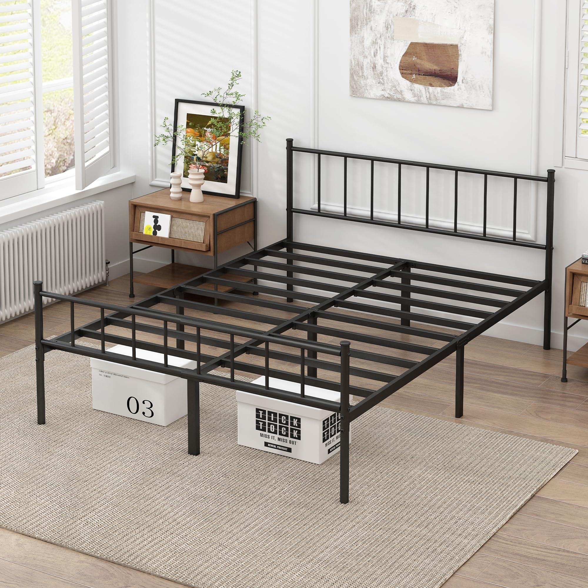 Queen Bed Frame-Classic Metal Platform Bed Frame,Mattress