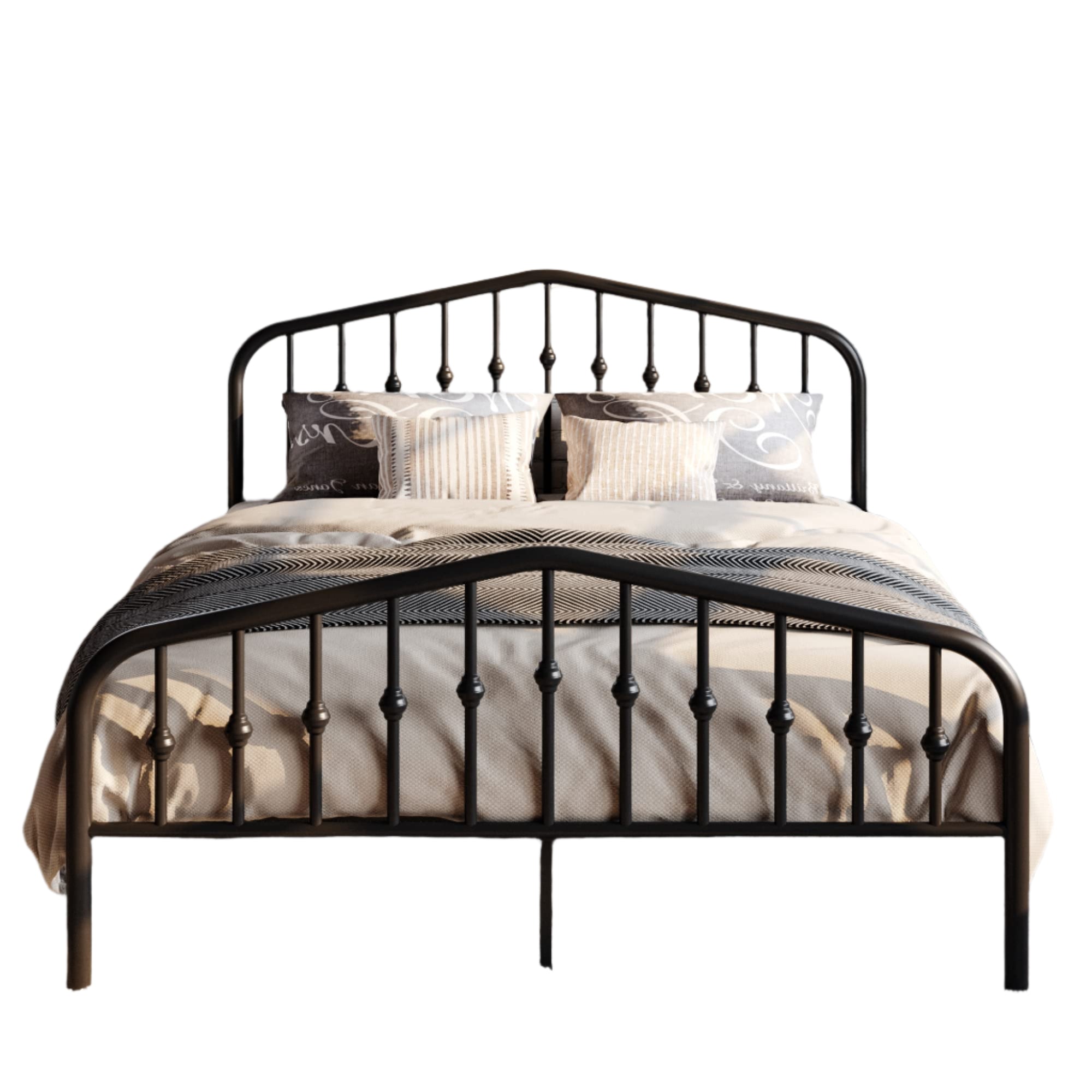 Queen Size Metal Platform Bed Frame with Victorian Style Wrought