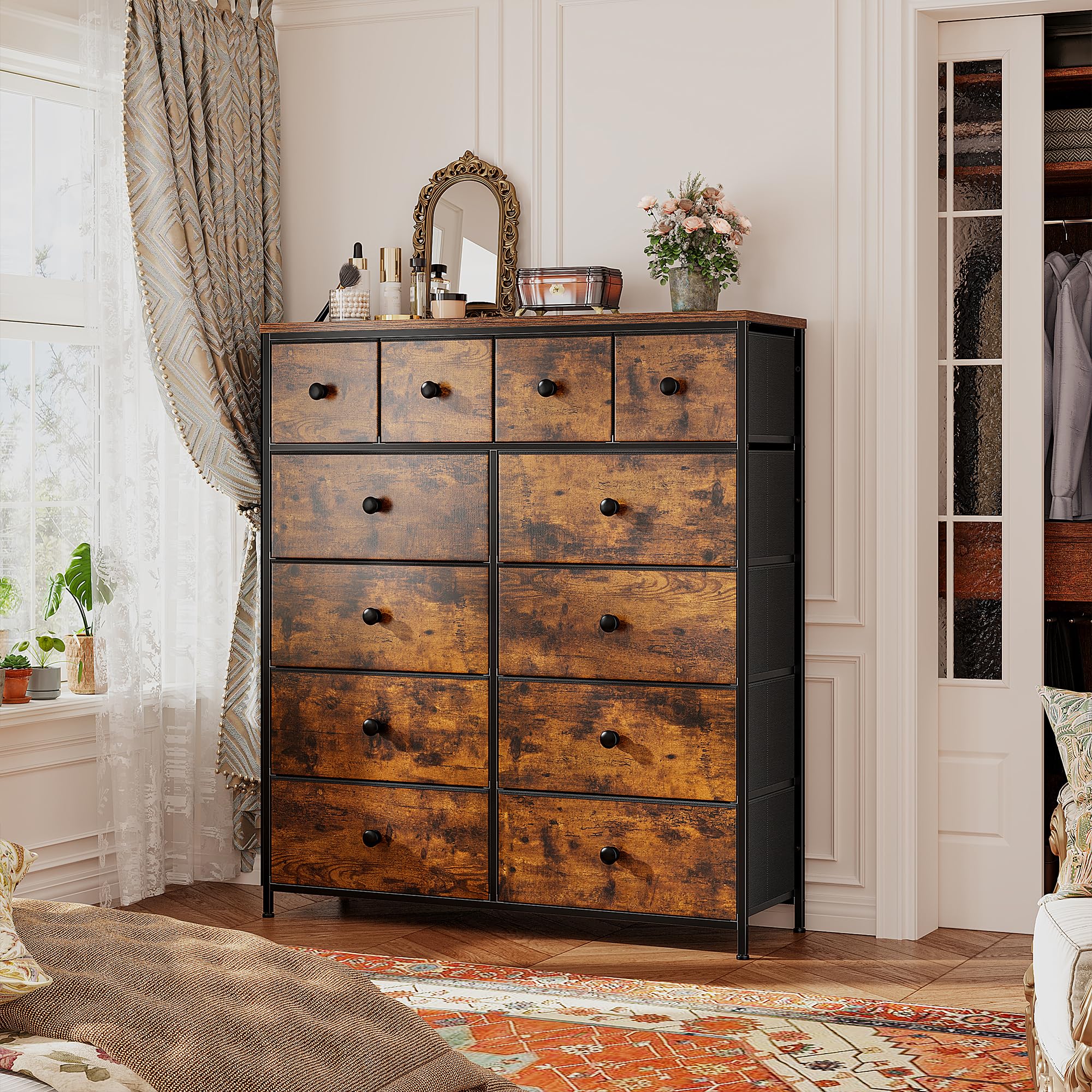 Tall Dressers for Bedroom with 12 Drawers, Fabric Storage Dressers & Chests of Drawers