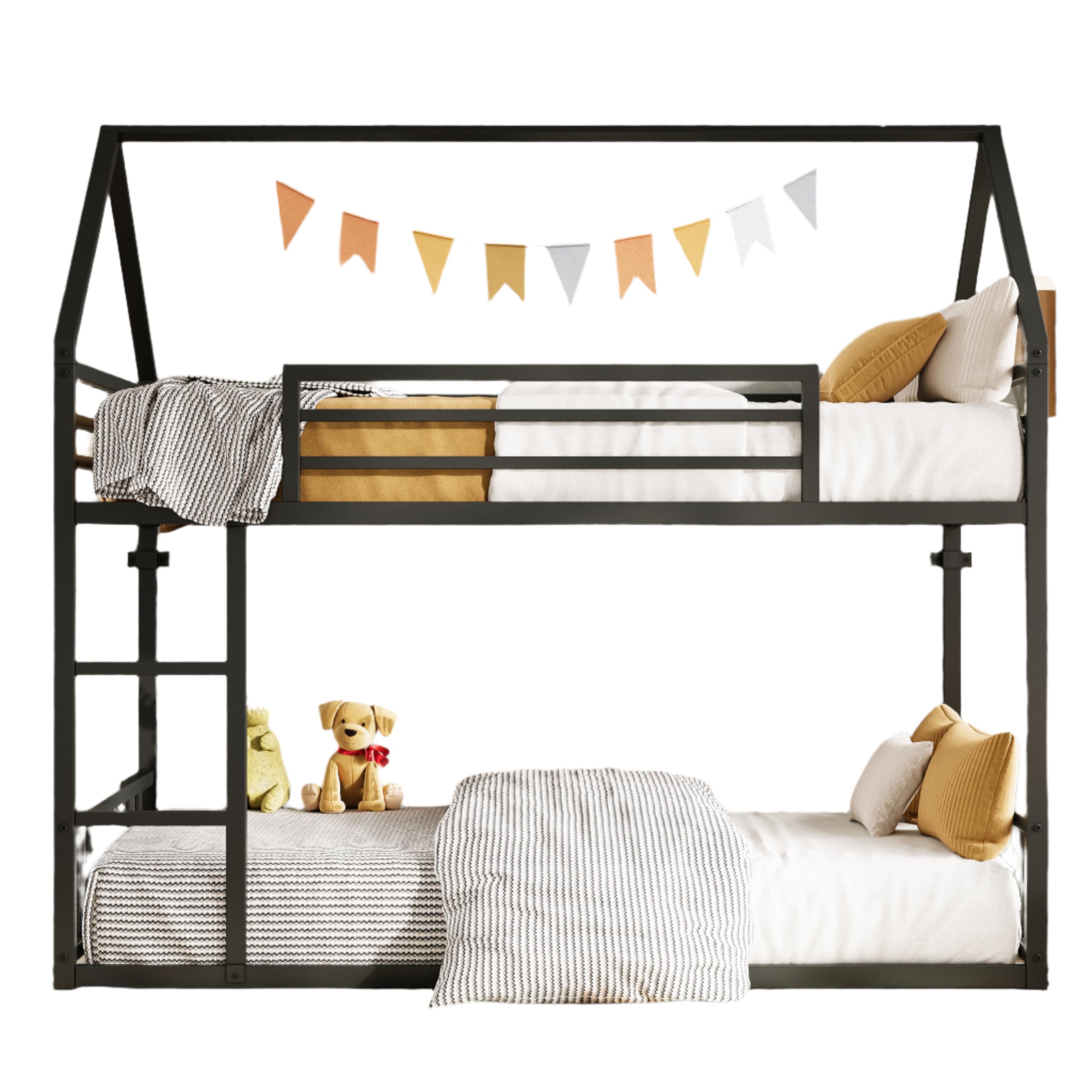 Bunk Bed Twin XL Over Twin XL, Metal Bunk Bed Frame with Ladder