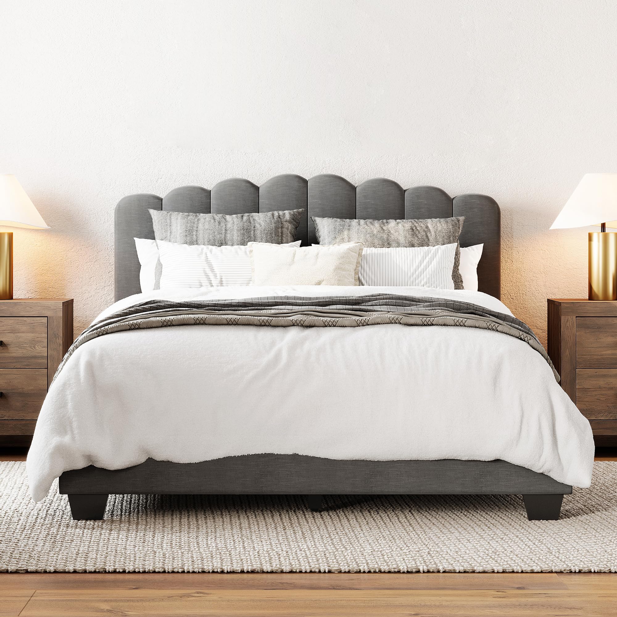 Queen Bed Frame with Upholstered Headboard