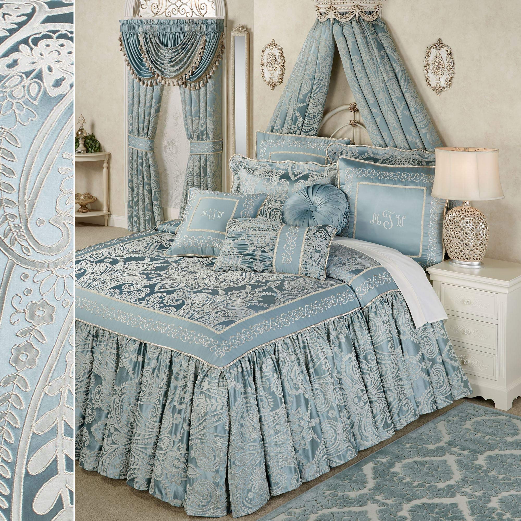 Romantic Regency Grande Bedspread Queen Size, Parisian Blue | Luxury Bedding