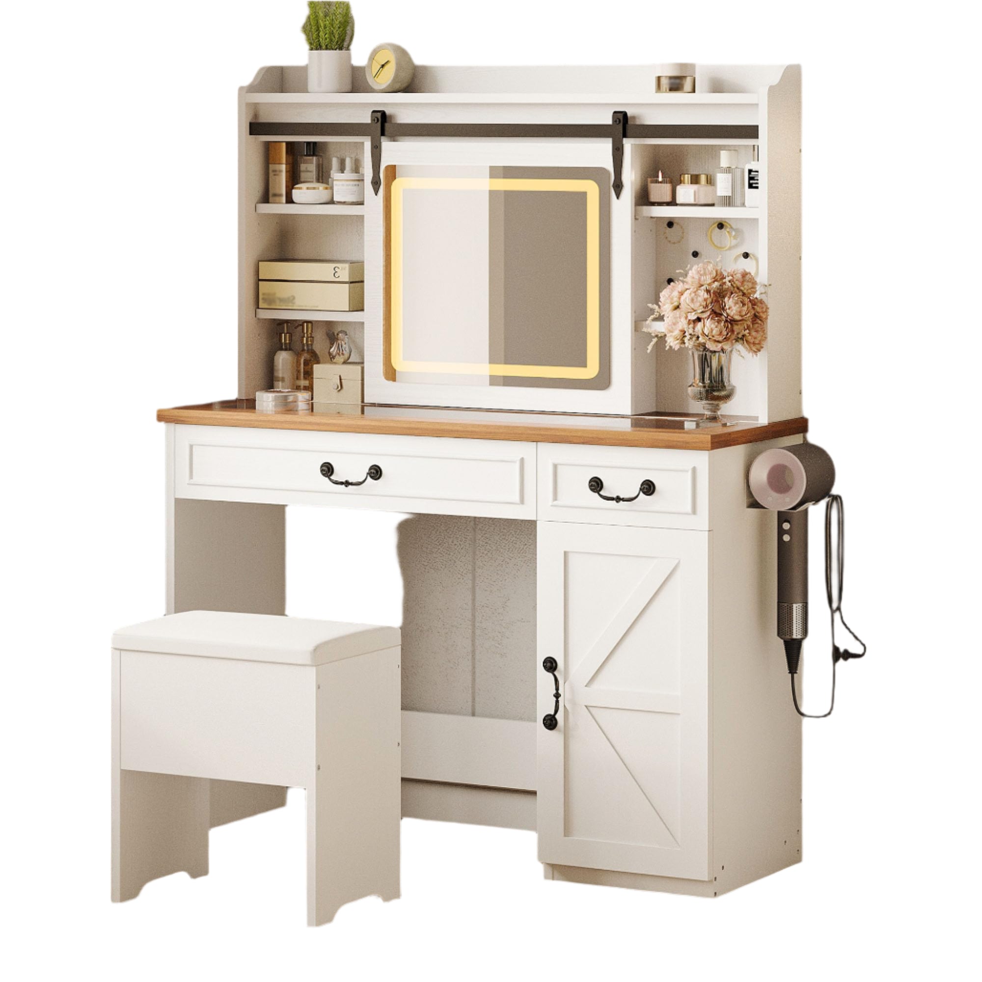 Makeup Vanity Desk with Sliding Mirror and Lights,41" W Vanity Desk