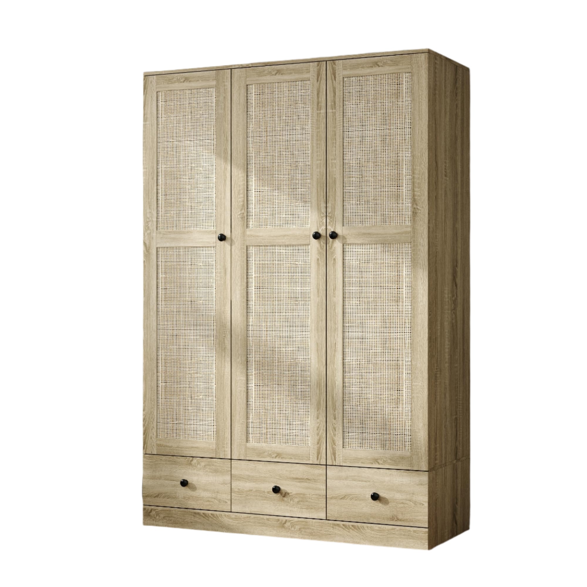 3-Door Rttan Wardrobe Armoire Closet, Bedroom Cabinet Armoire