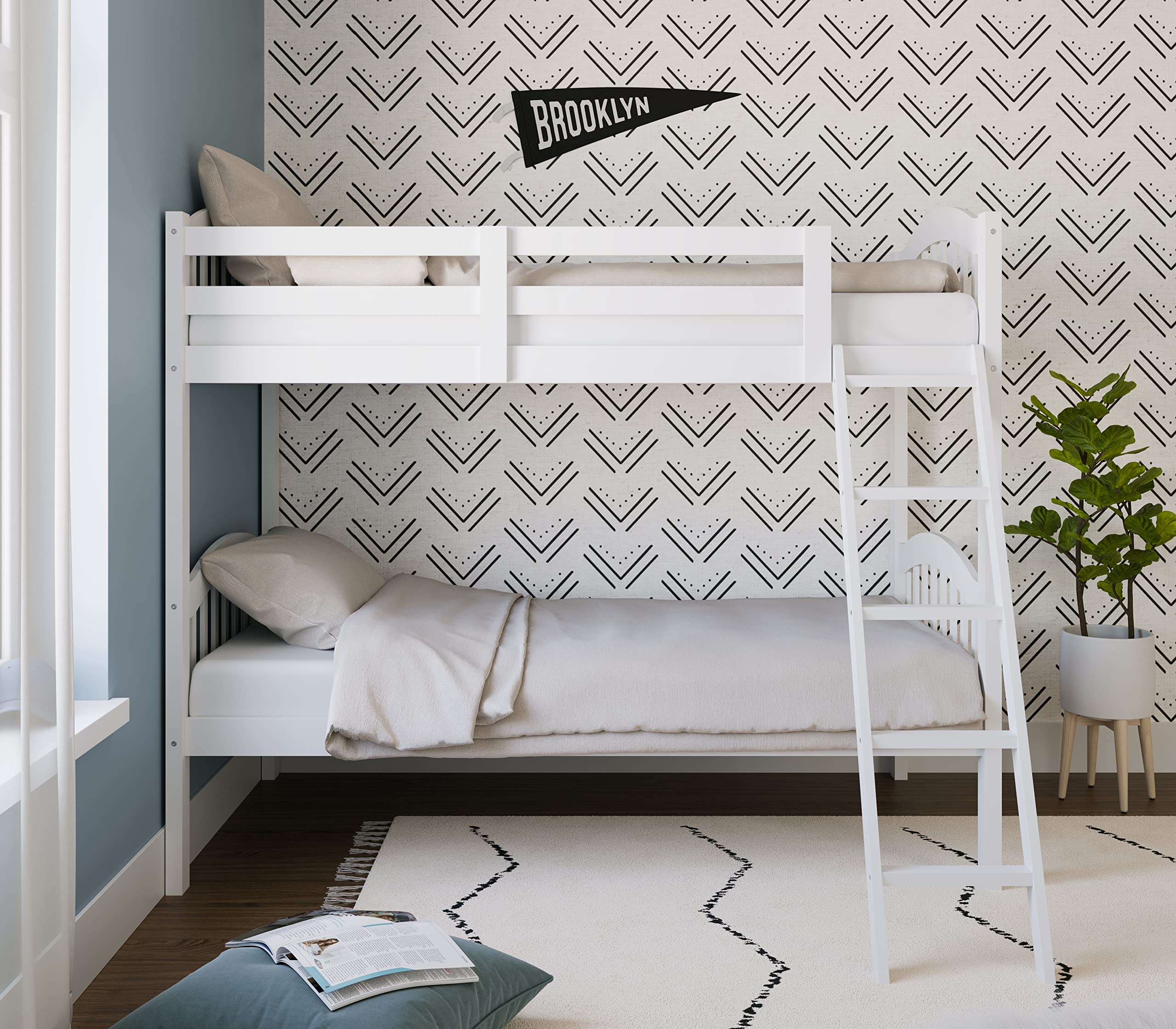 Long Horn Twin-Over-Twin Bunk Bed (White) - GREENGUARD Gold Certified