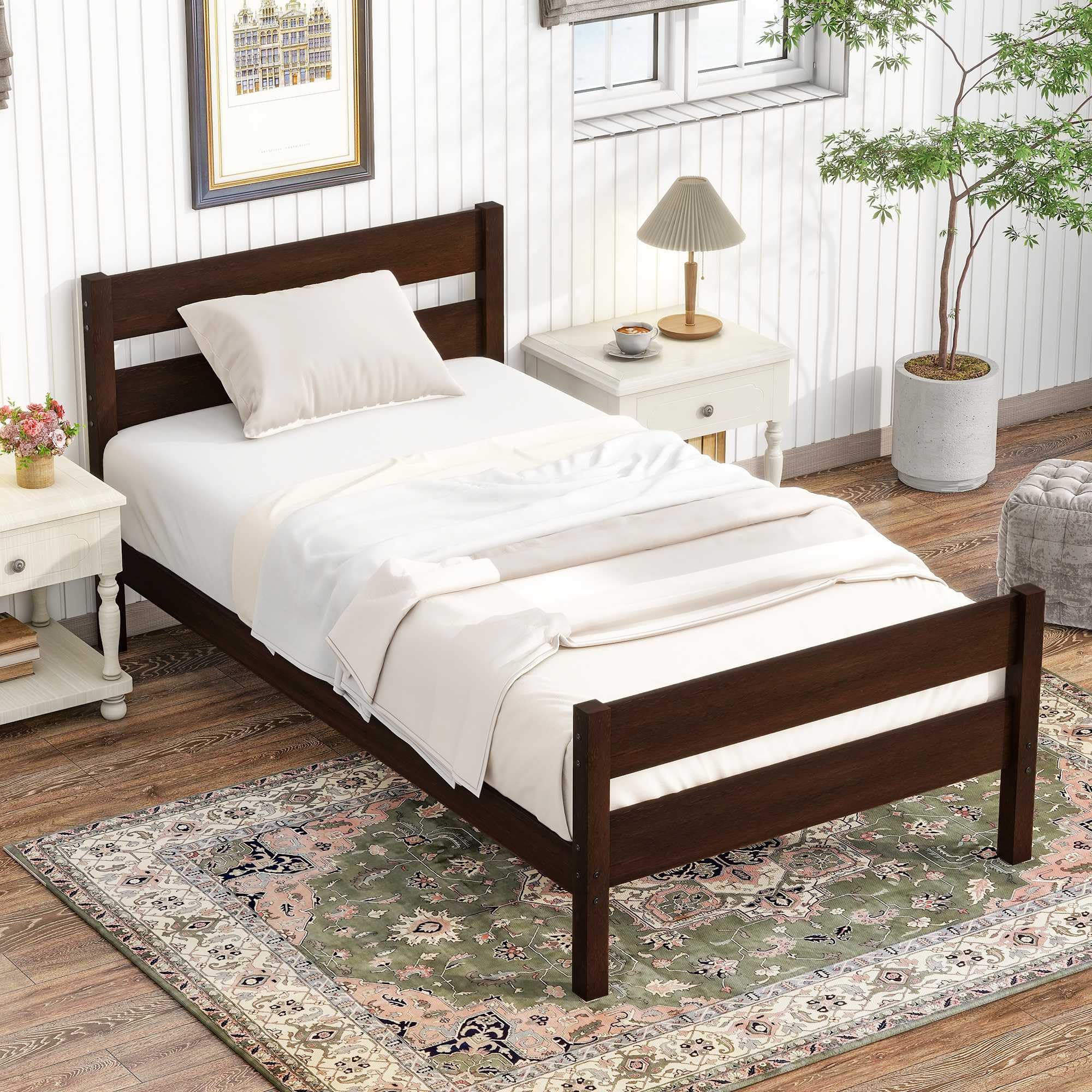 Bed Frame with Headboard and Footboard for Kids, Farmhouse