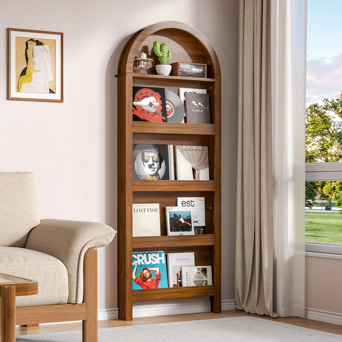 5-Tier Slim Arched Bookshelf Wall Mount 63"