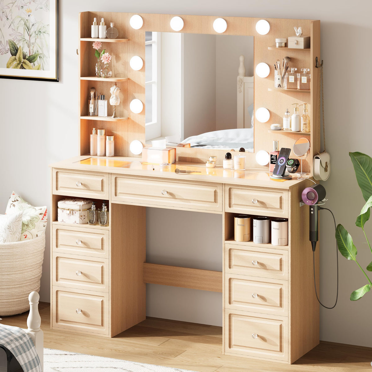 Lighted Vanity Desk with Mirror & Storage