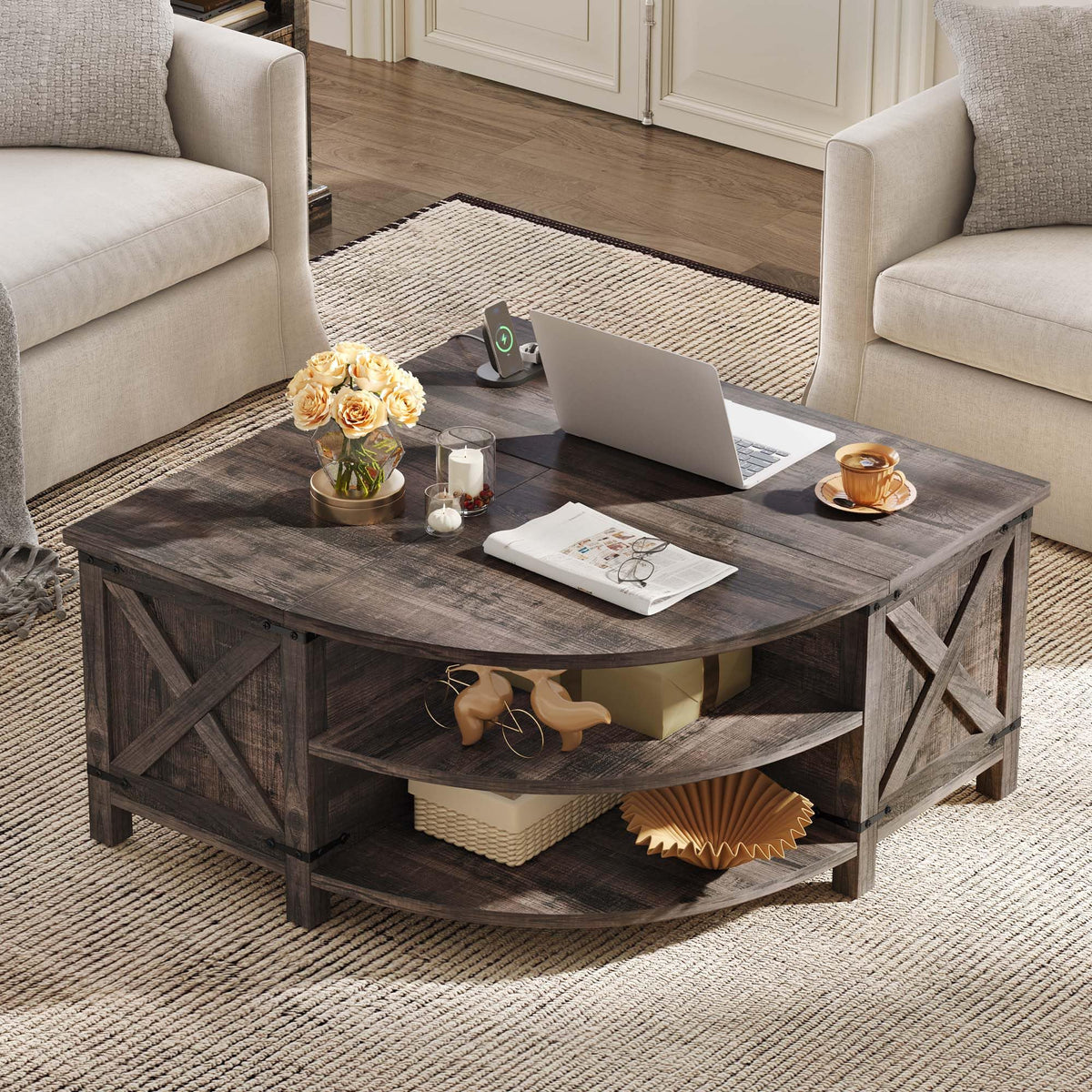 Lift Top Coffee Table with Storage & Power Outlets