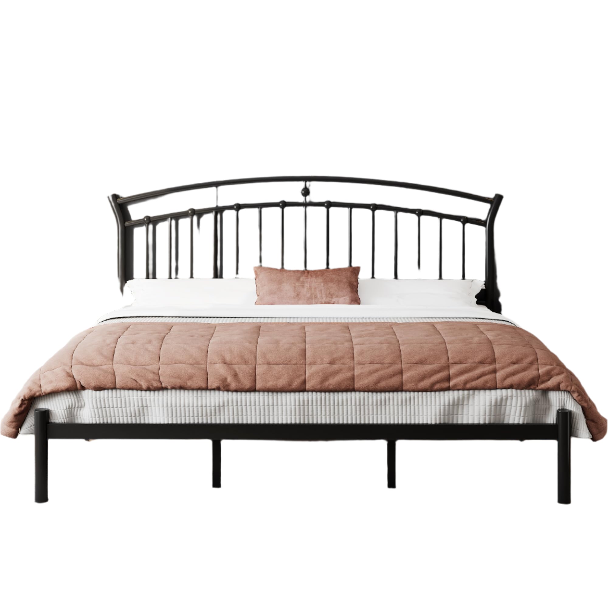 Size Bed Frame with Headboard, Heavy-Duty Metal Black Bed