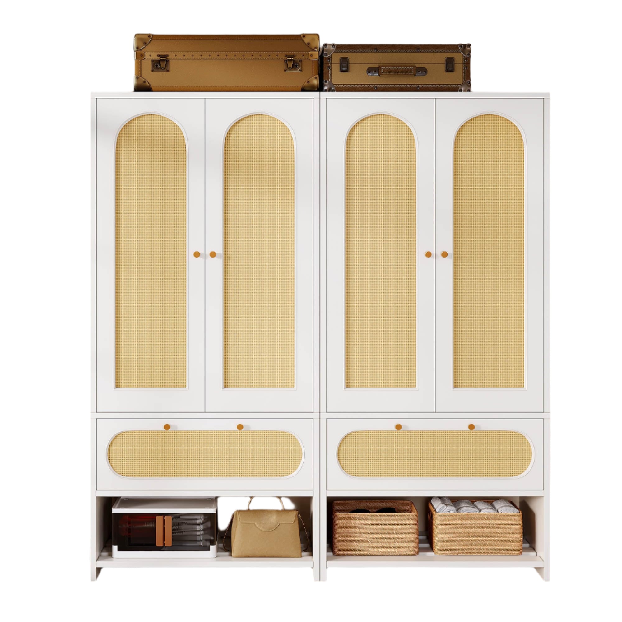 Rattan Wardrobe Closet - 70" Tall Rattan Closet with Doors, Large Armoire