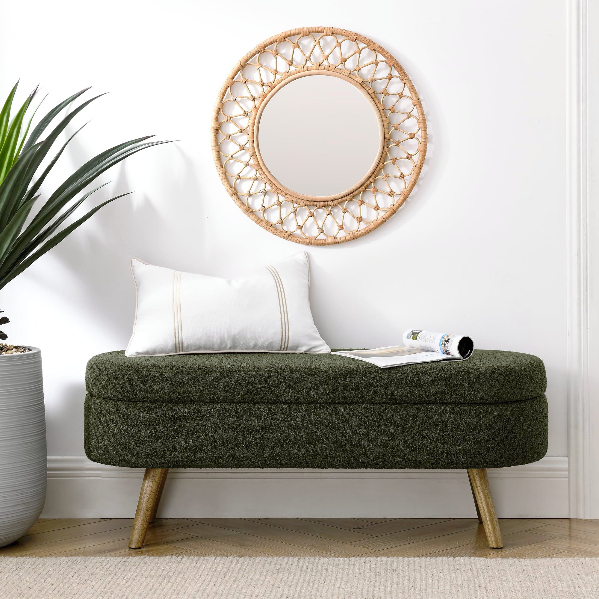 Storage Bench 43.5" Linen Fabric Upholstered Entryway Bench