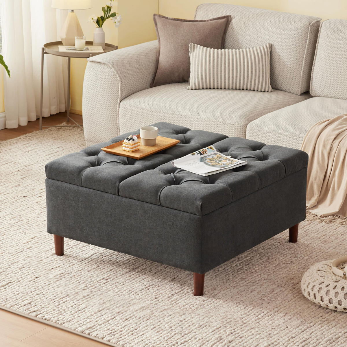 Large Square Storage Ottoman with Lift-Top Coffee Table