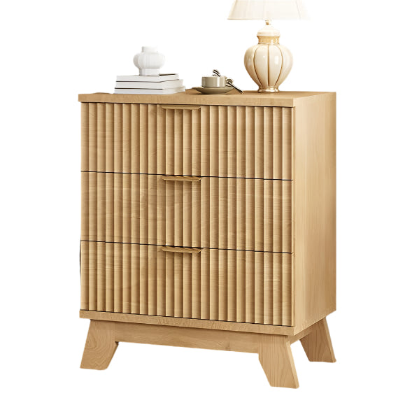 Fluted Nightstand, 24" Wide Side Table with 3 Large Storage Drawers