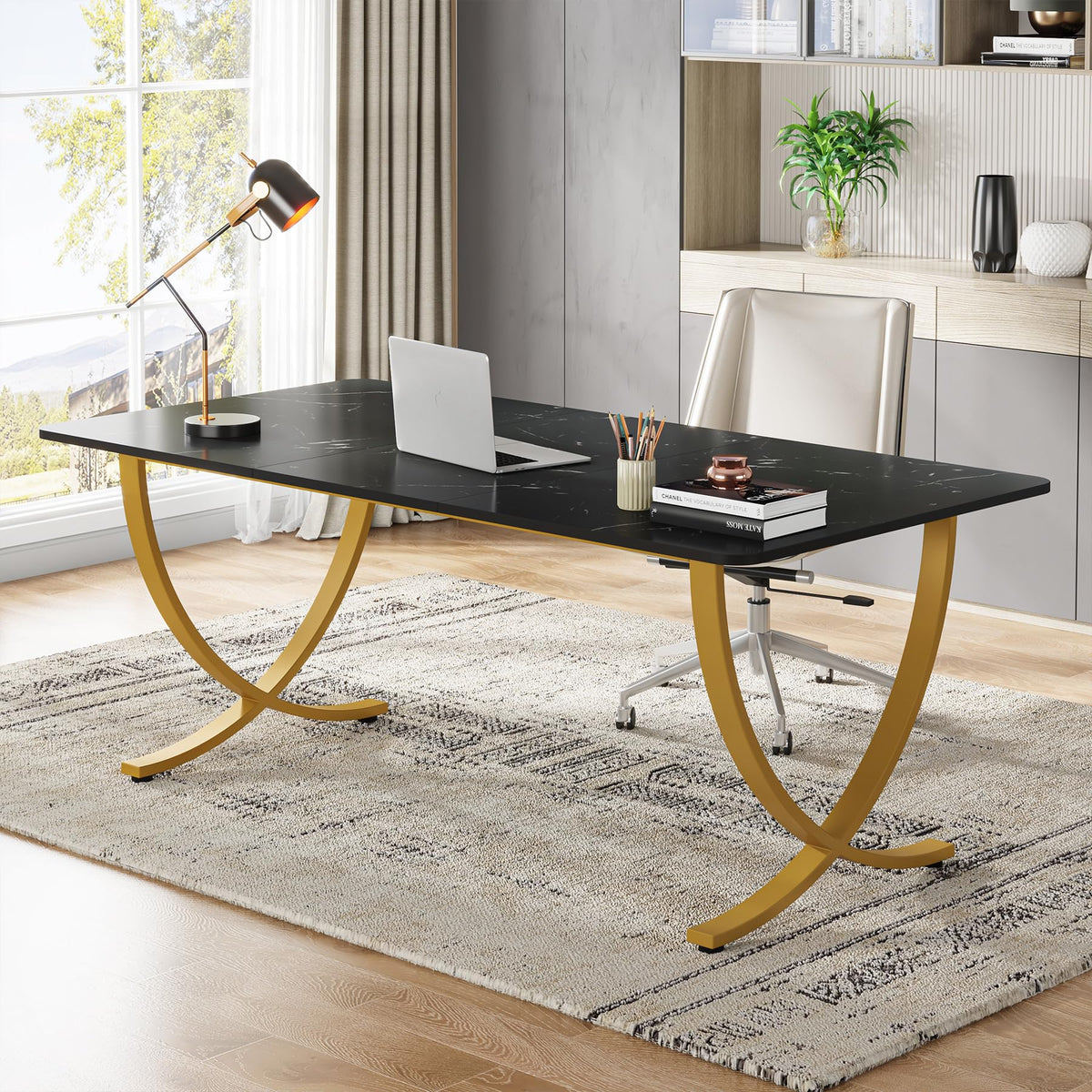 63" Executive Desk with Gold Metal Frame