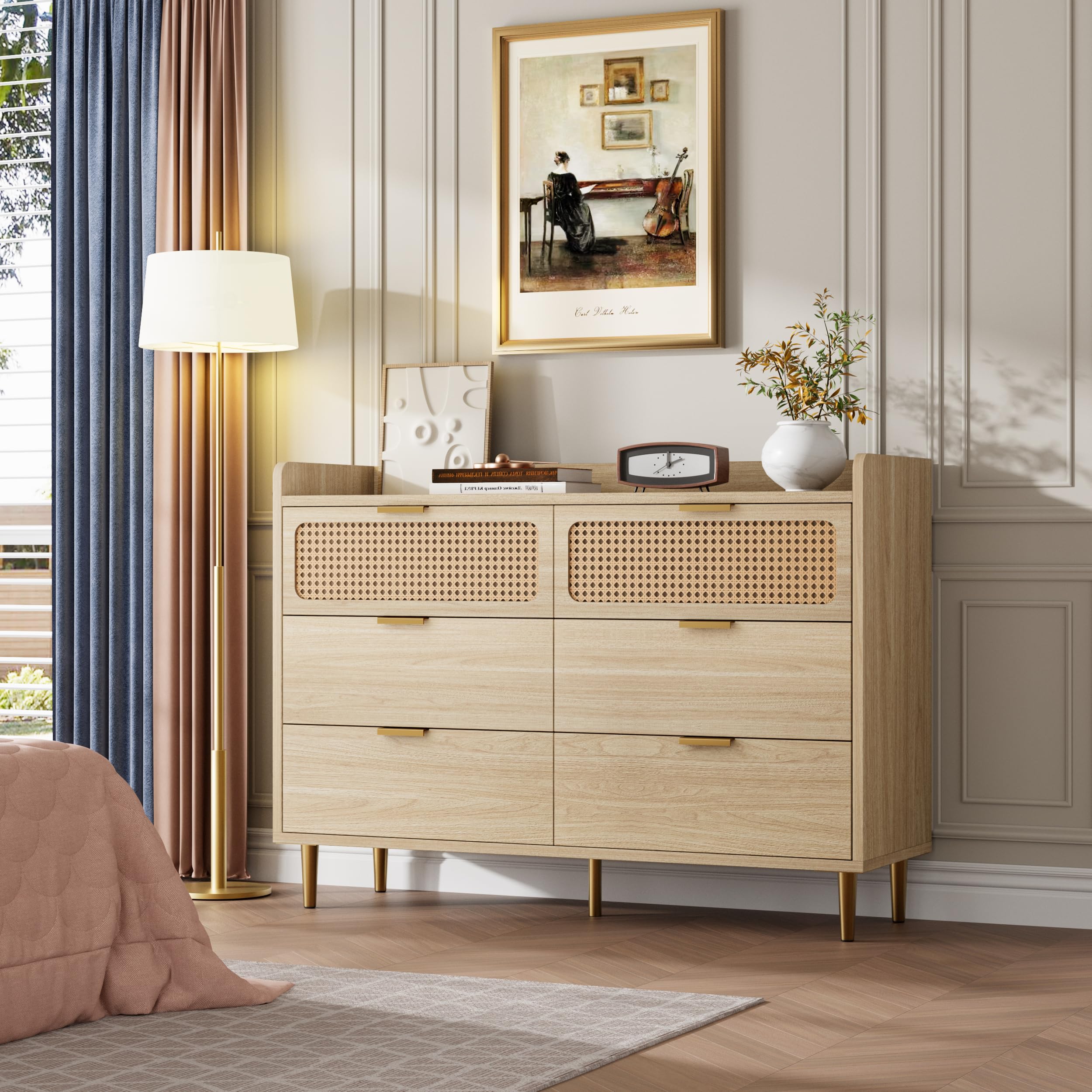 6 Drawer Double Dresser for Bedroom, 47" Wide Modern Chest of Drawers