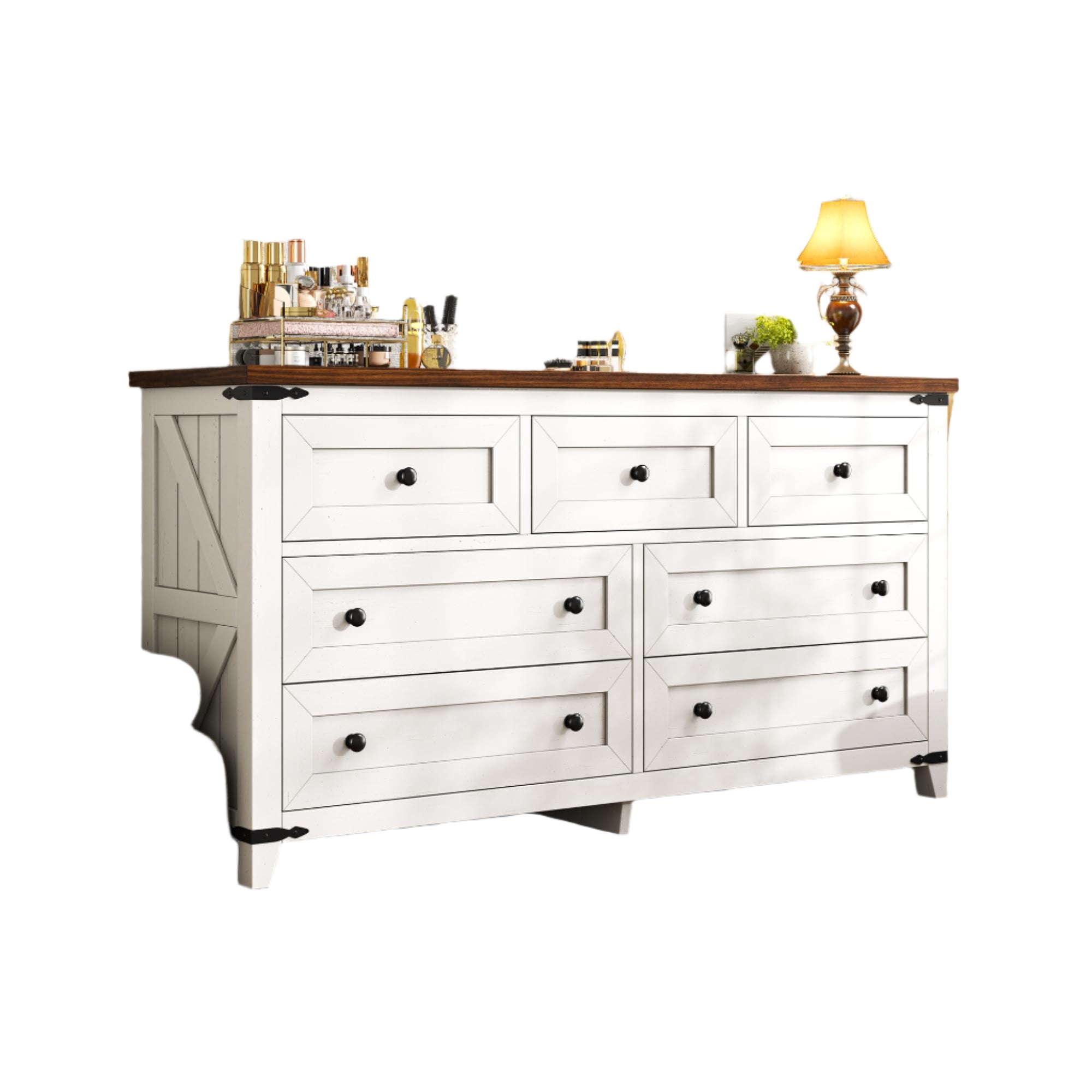 White Dresser, Farmhouse Dresser with Smooth Metal Rails, Wide Large Storage