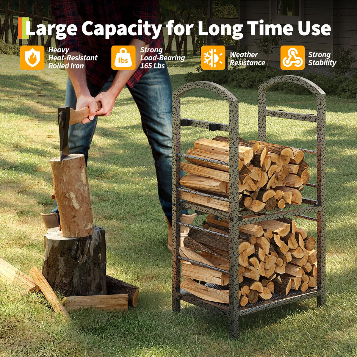 Indoor Outdoor Firewood Rack with Tool Hooks