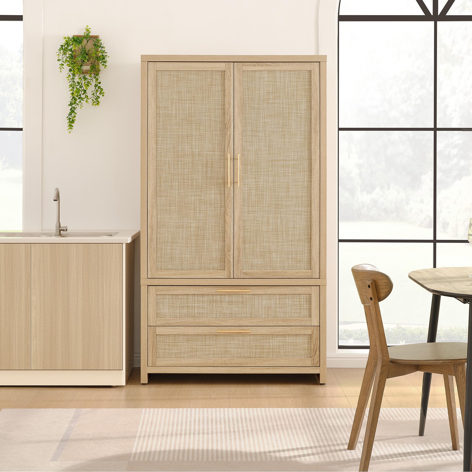 Rattan Armoire Wardrobe Closet Cabinet, 71" Tall Wardrobe Storage