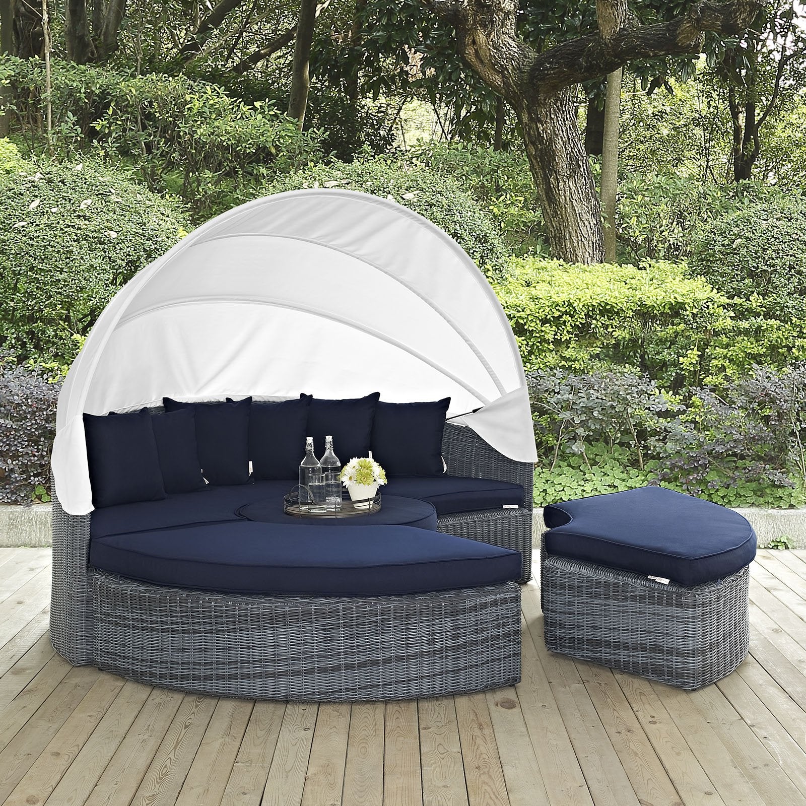 Summon Outdoor Patio Daybed with Canopy and Sunbrella