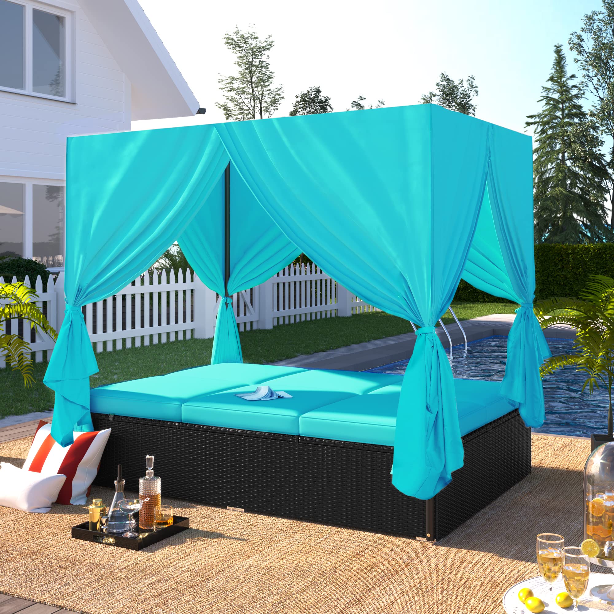 Outdoor Sunbed with Retractable Canopy Sun Lounger Daybed Patio Furniture