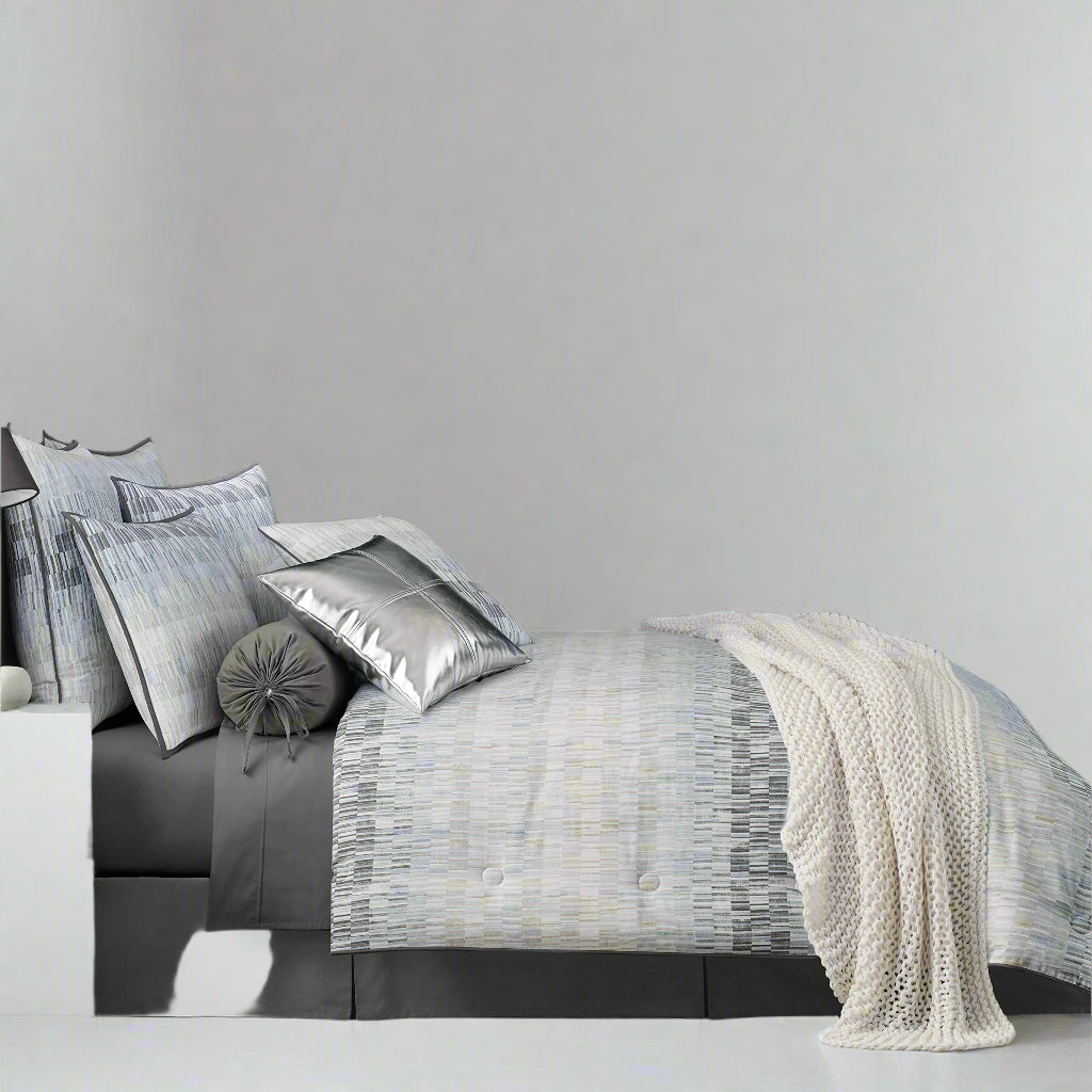 Fulton Geometric 100% Twill Cotton 4 Piece Comforter Set, Teal, 92x96