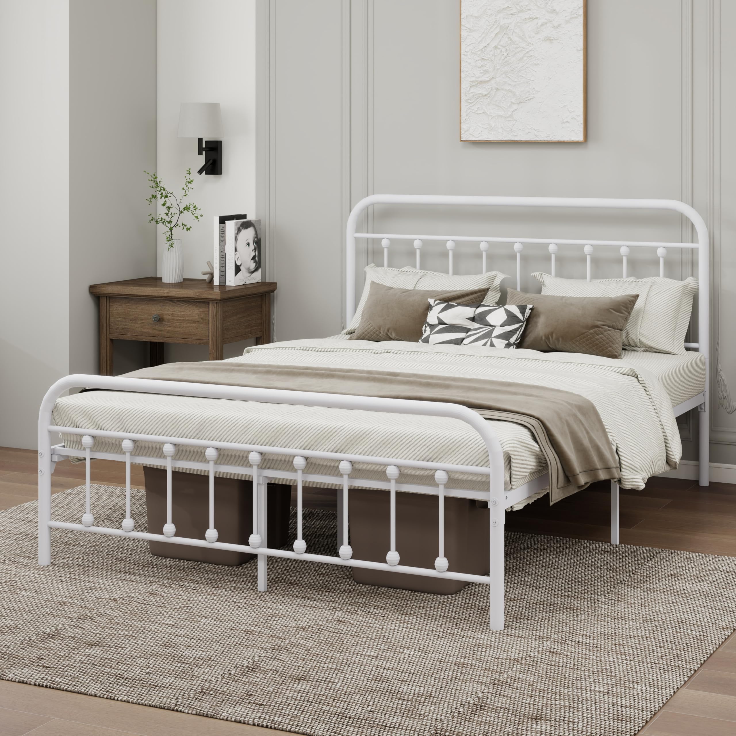 Queen Size Bed Frame with Headboard Footboard Steel Slats Support