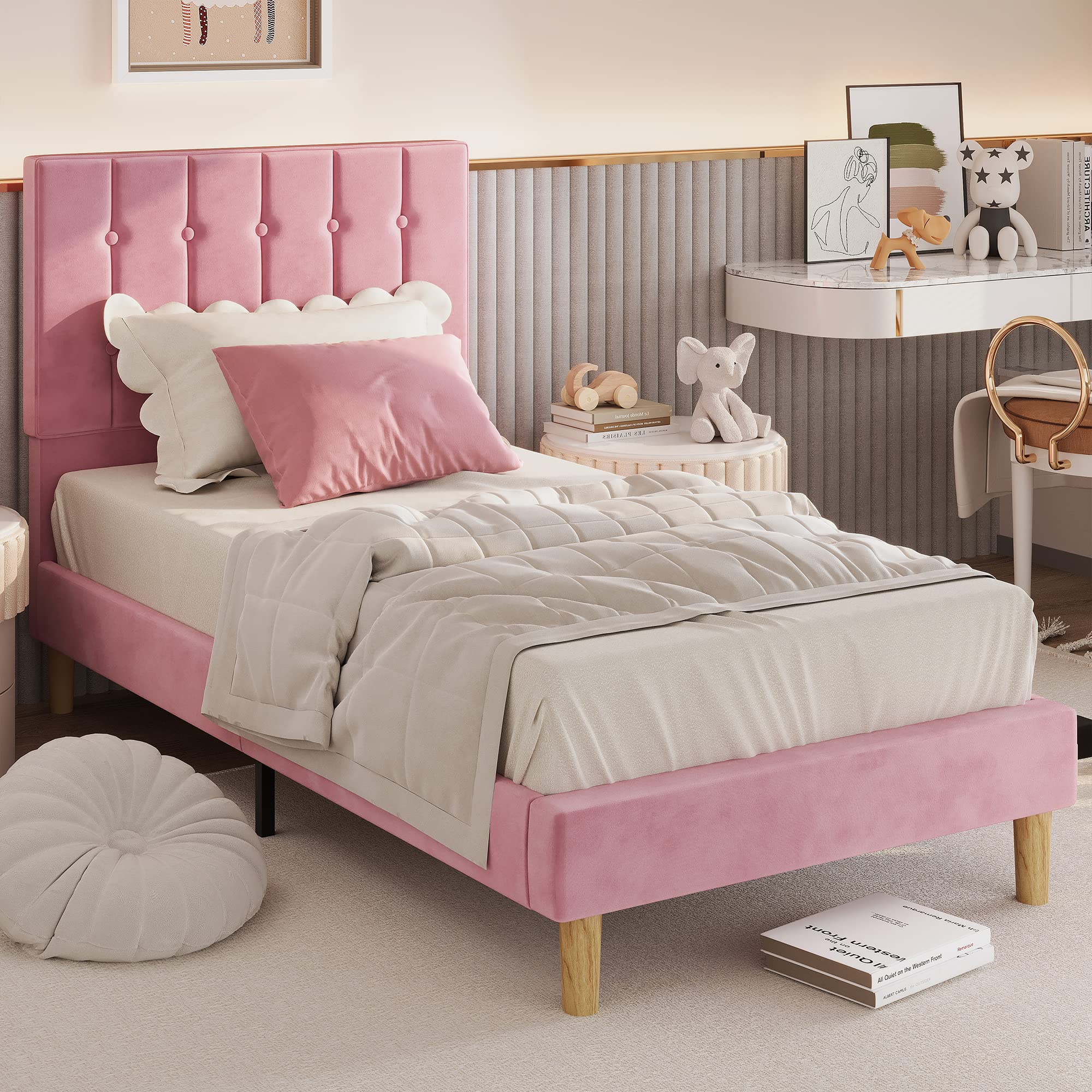 Twin Bed Frames, Velvet Upholstered Platform Bed Frame