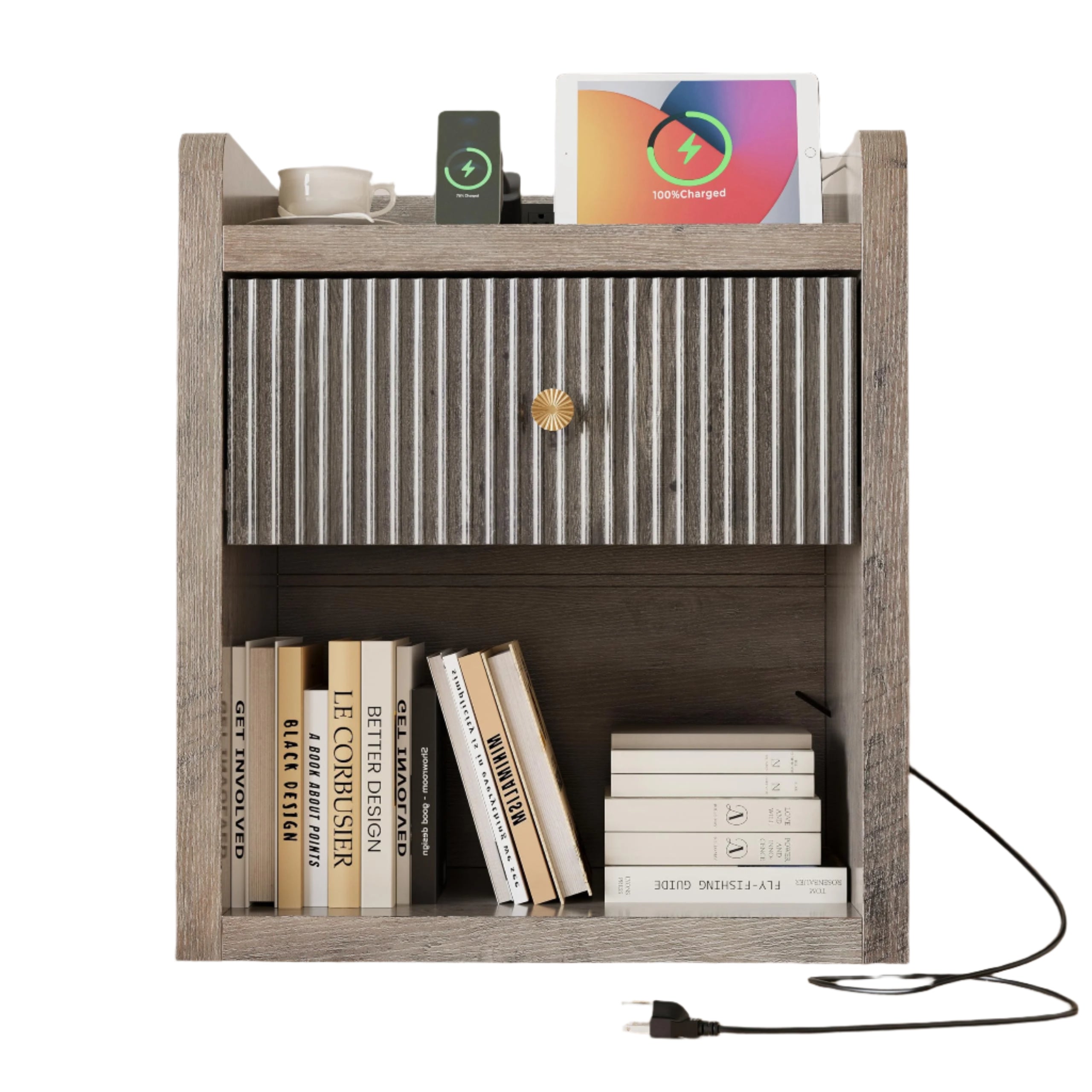 Nightstand with Charging Station, 26.5" Tall Large Night Stand