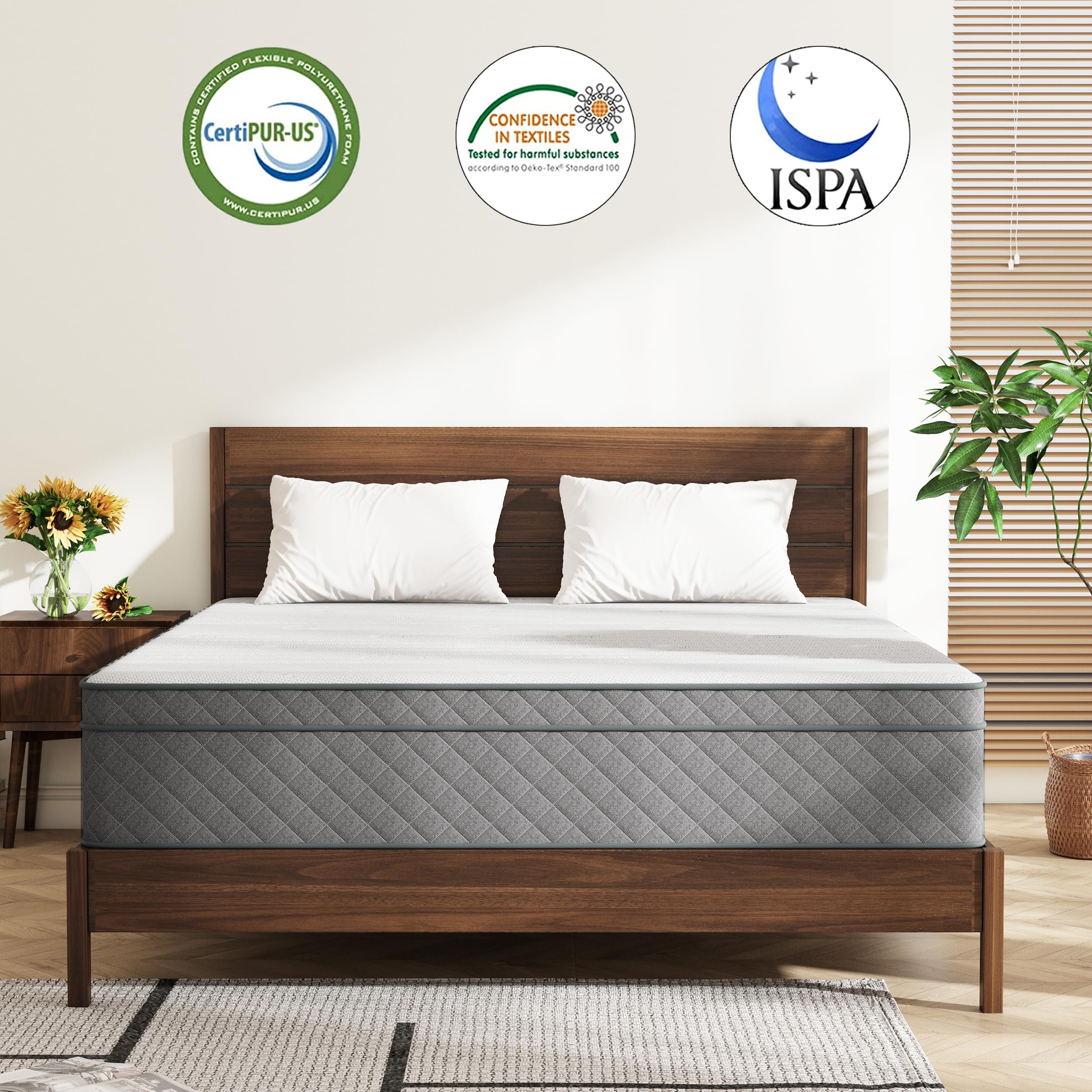 Queen Mattress, 12 Inch Memory Foam & Pocket Spring Hybrid, Firm Feel, Queen Size Mattresses, CertiPUR-US Certified, Fiberglass Free
