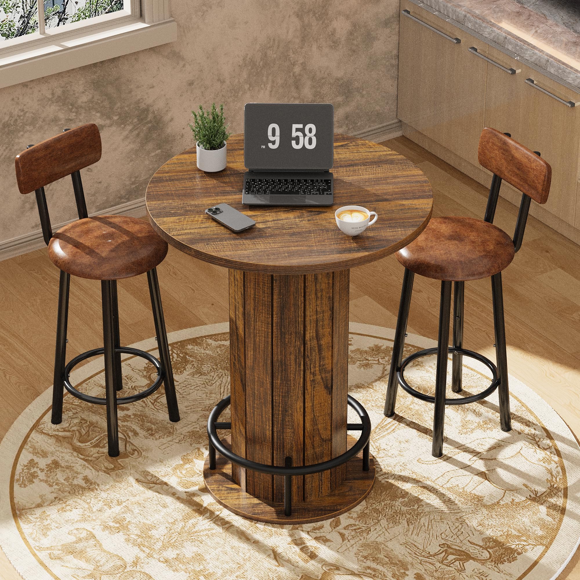 Round Bar Table with Metal Ring Footrest