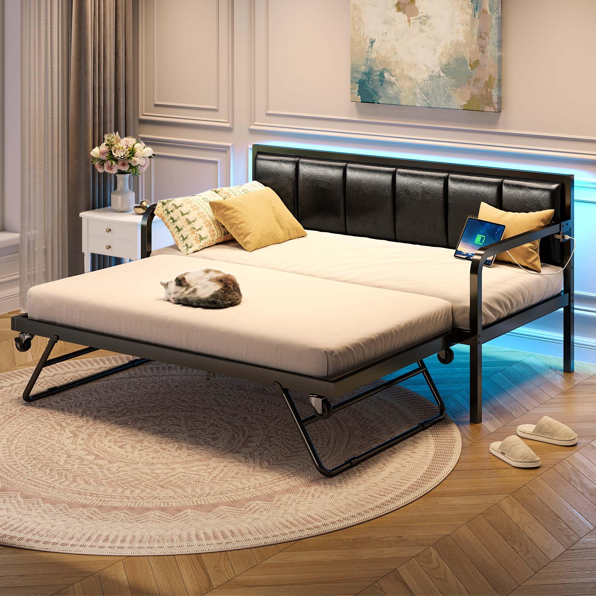 Daybed with USB Charging Station and LED, Height Adjustable