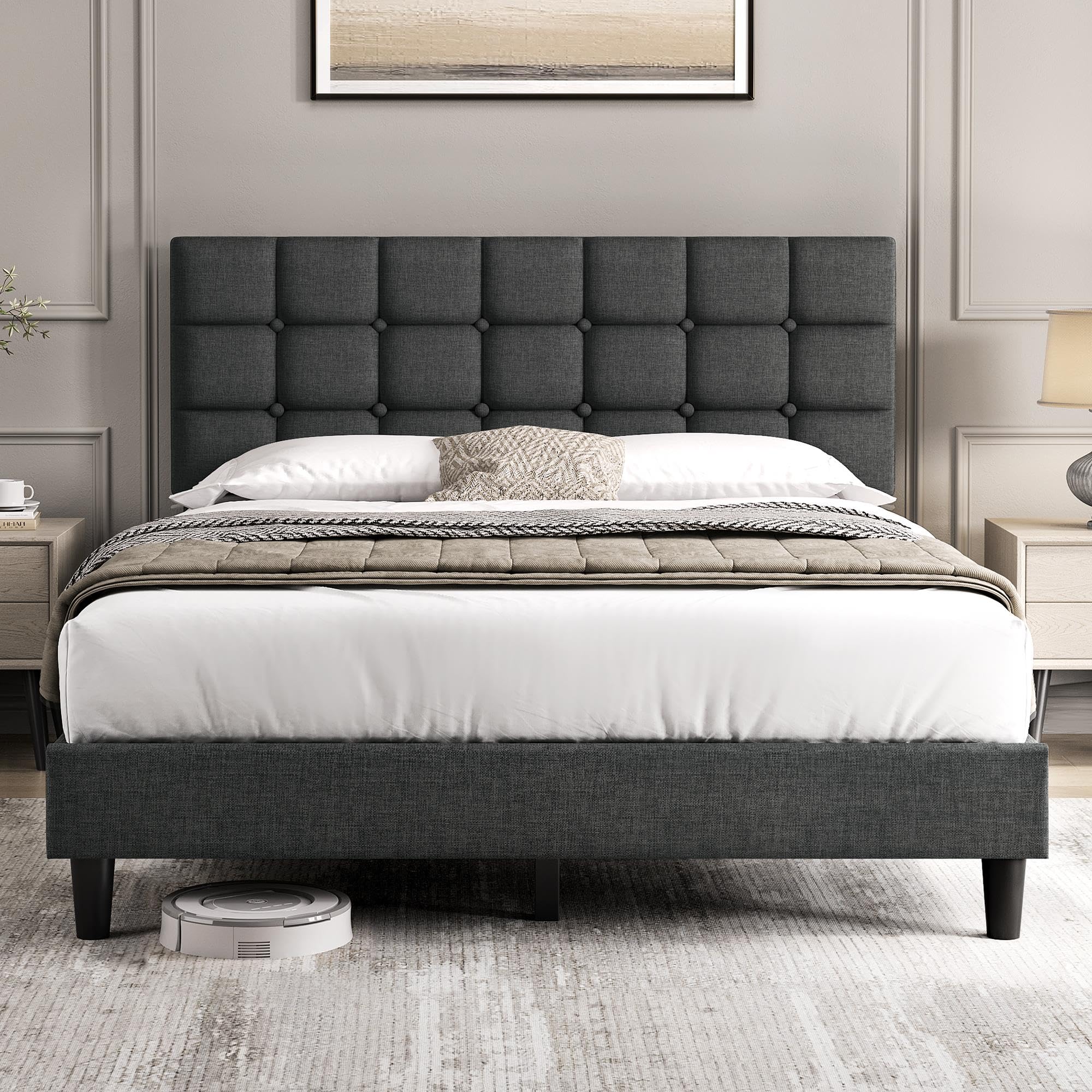Upholstered Bed Frame, Modern Queen Bed Platform