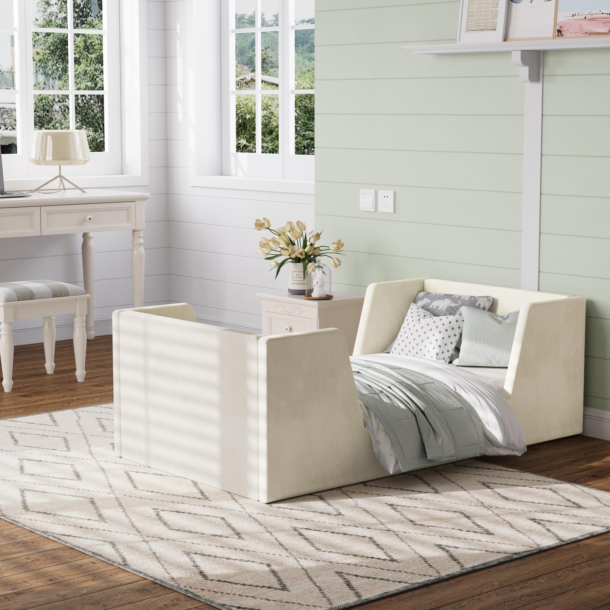 Toddler Floor Bed Frame with Guard Rails, Kids Bed for Ages 2-6 Years