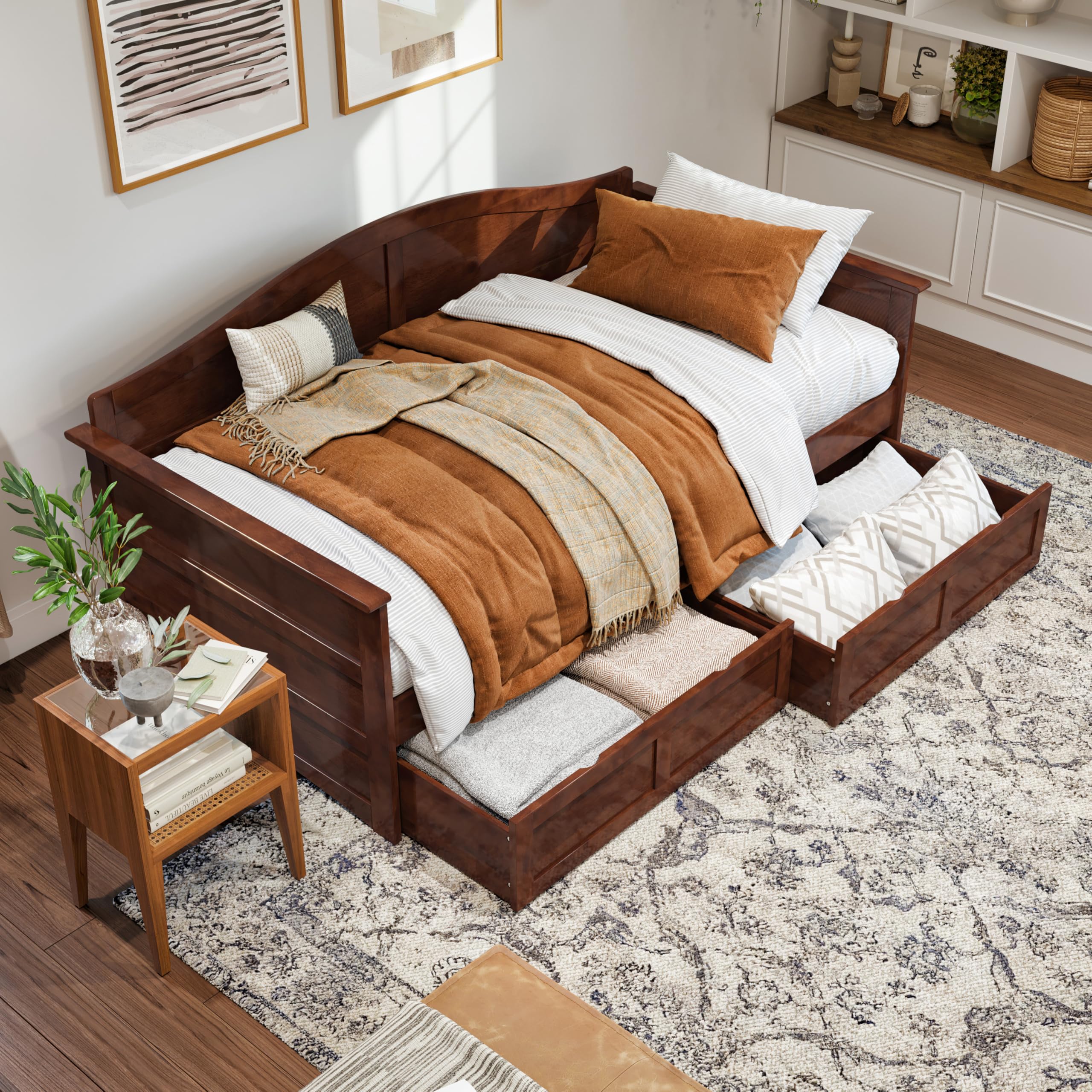 Acadia Twin Size Wood Daybed Frame with 2 Storage Drawer